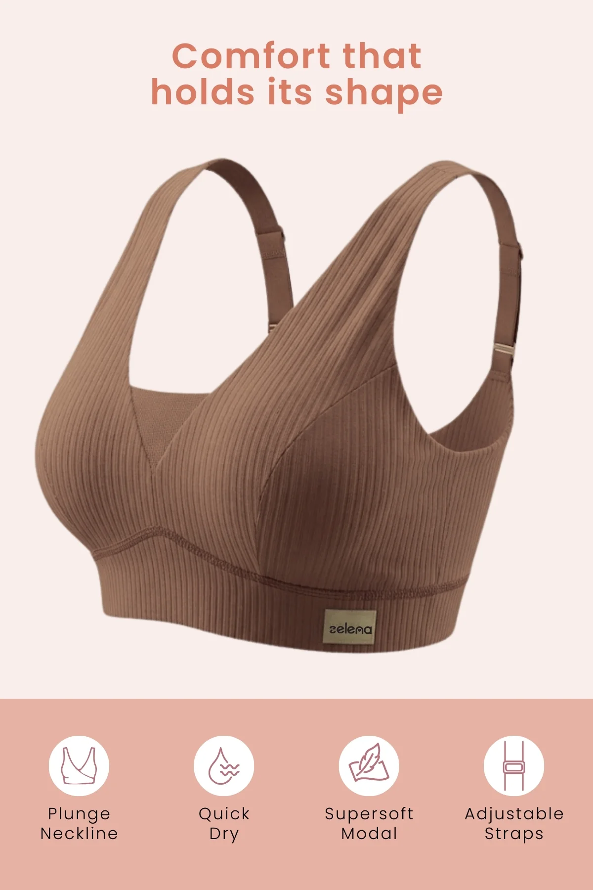 Sera Broad Rib Bra & Mid Rise Panty Set - Mocha - Image 6