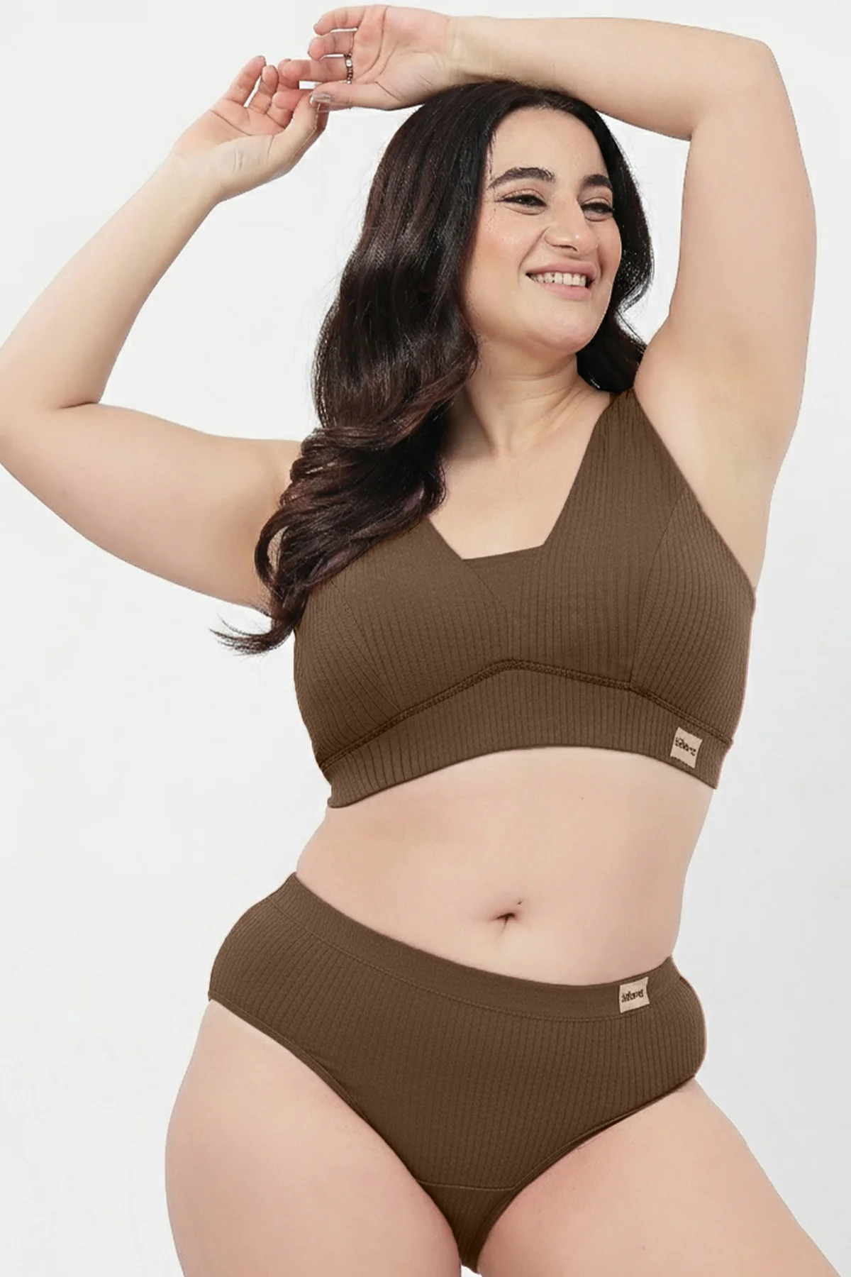 Sera Broad Rib Bra & Mid Rise Panty Set - Mocha - Image 9