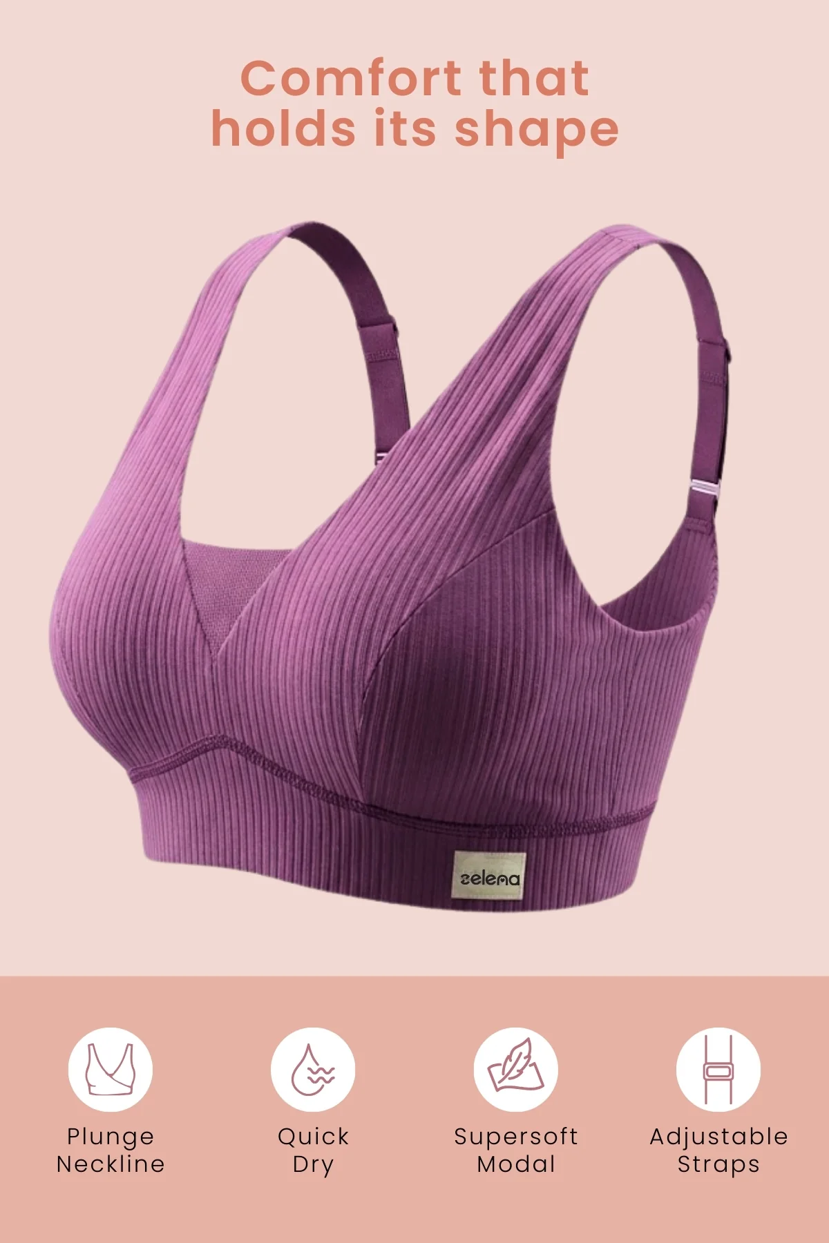 Sera Broad-Rib Bra - Purple - Image 2