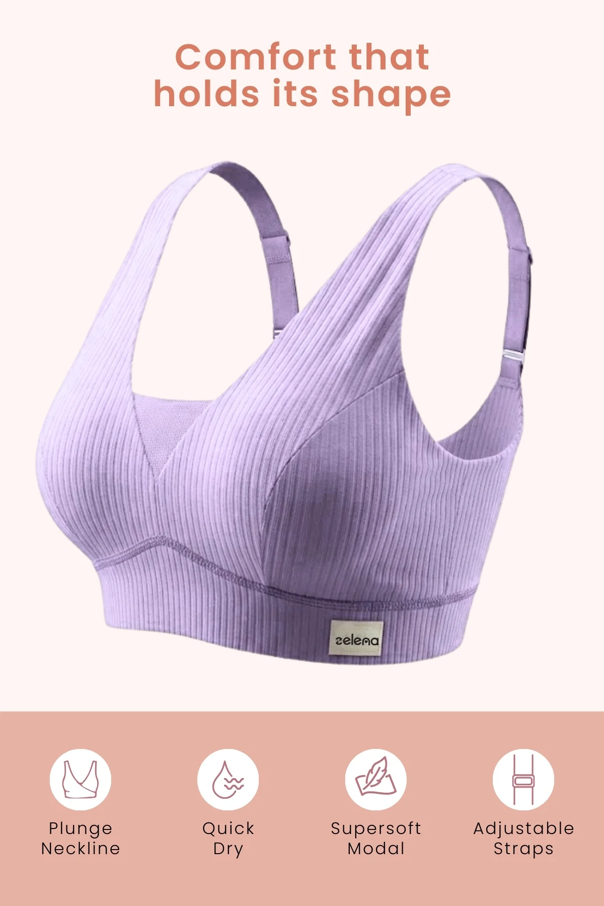 Sera Broad-Rib Bra - Lavender - Image 2