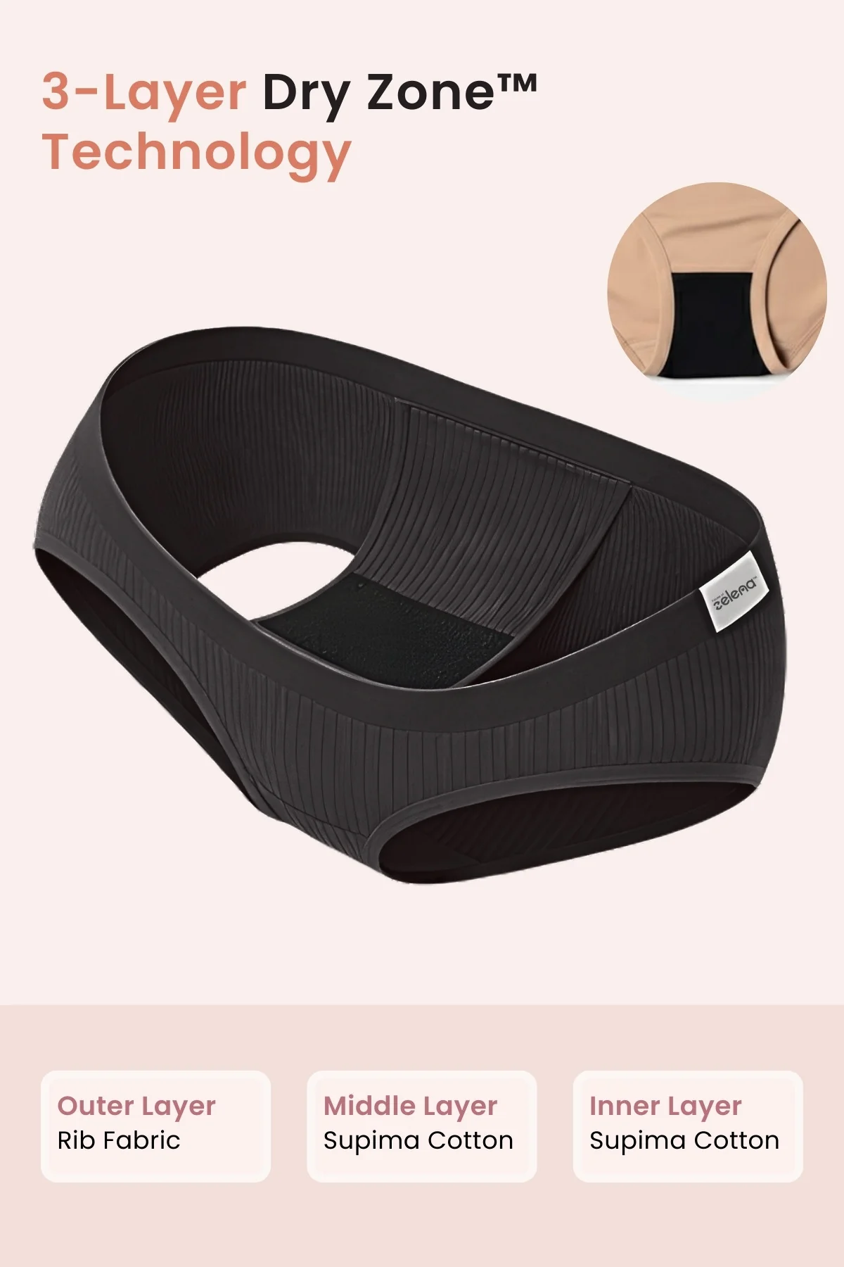Sera Broad Rib Mid Rise Hipster - Black - Image 3