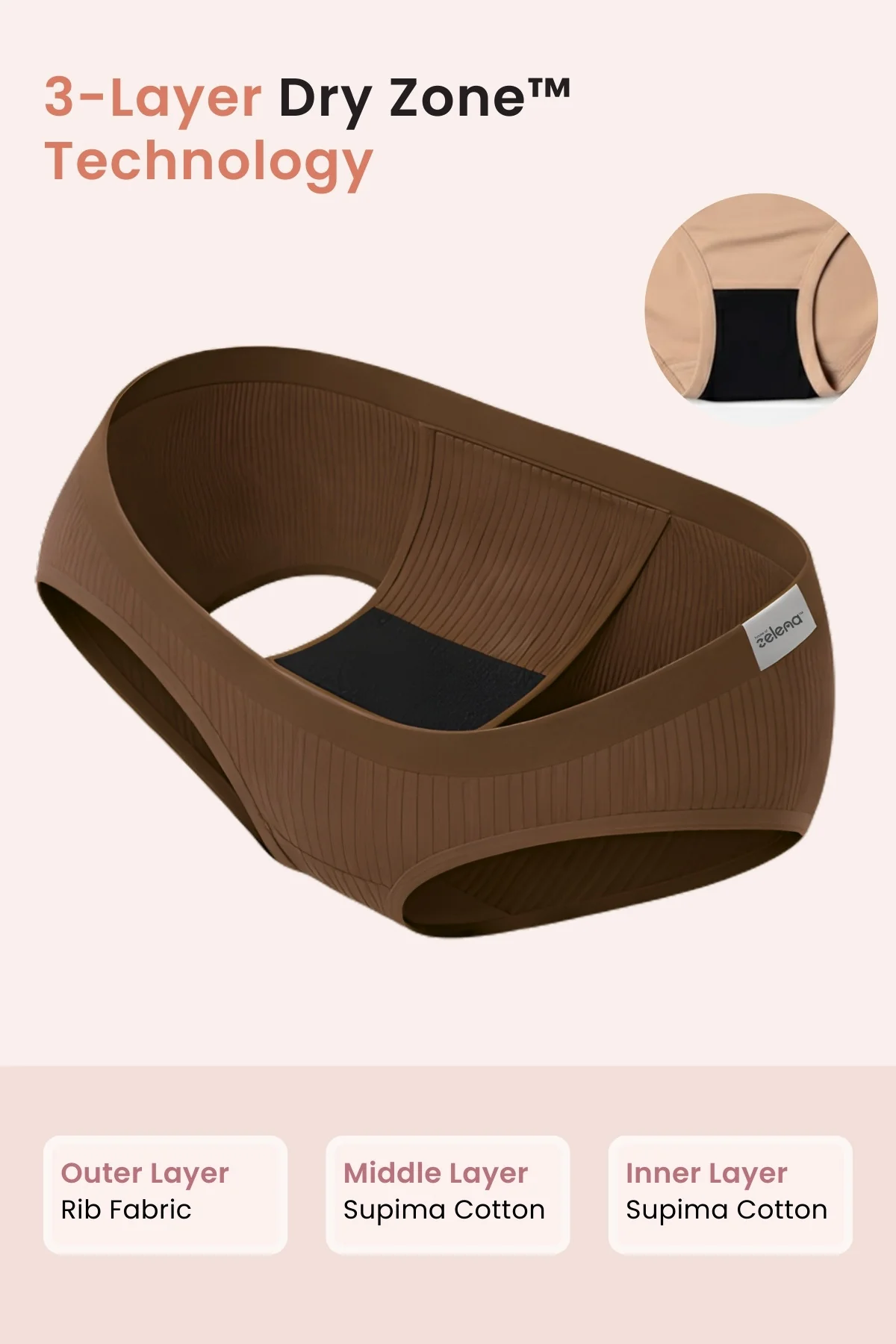Sera Broad Rib Mid Rise Hipster - Mocha - Image 3