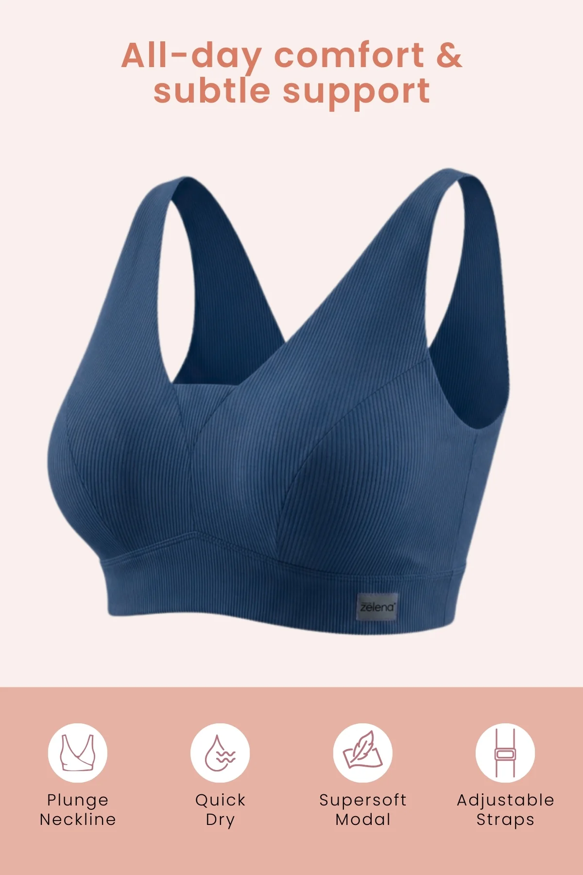 Sera Fine-Rib Bra - Airforce - Image 2