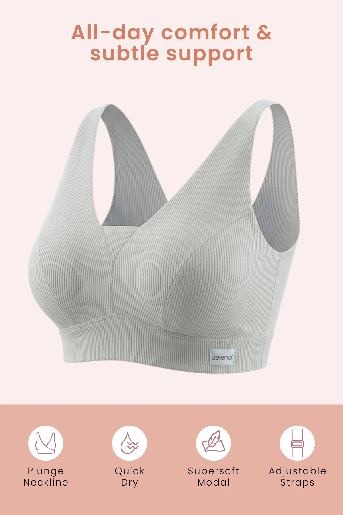 Sera Fine-Rib Bra - Grey Melange - Image 4