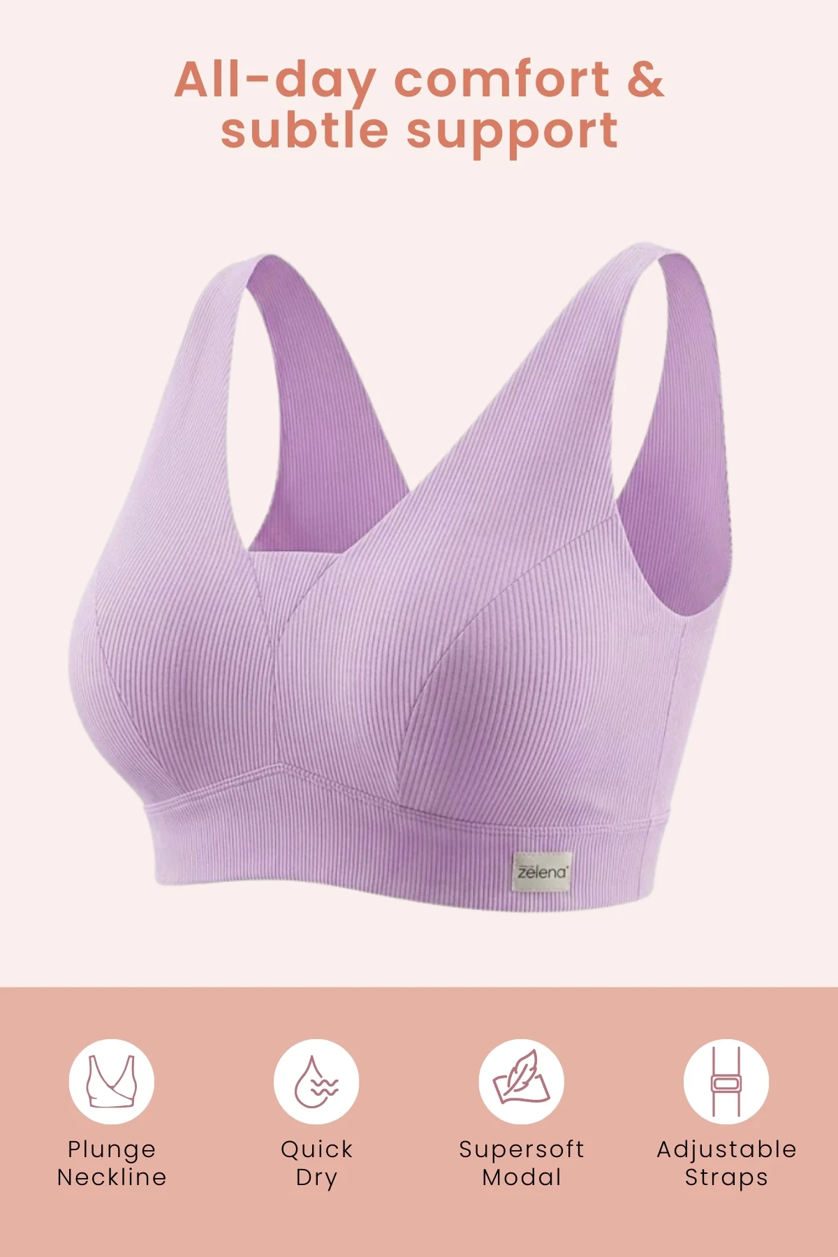 Sera Fine-Rib Bra - Lavender - Image 2