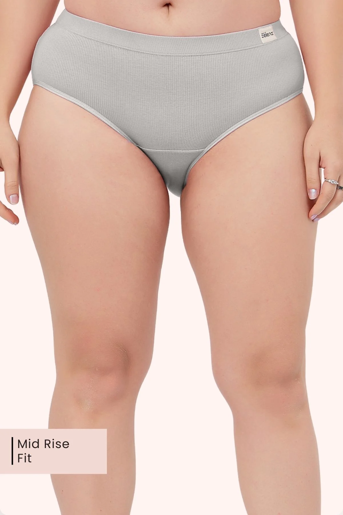 Sera Fine Rib Bra & Mid Rise Panty Set - Grey Melange - Image 2