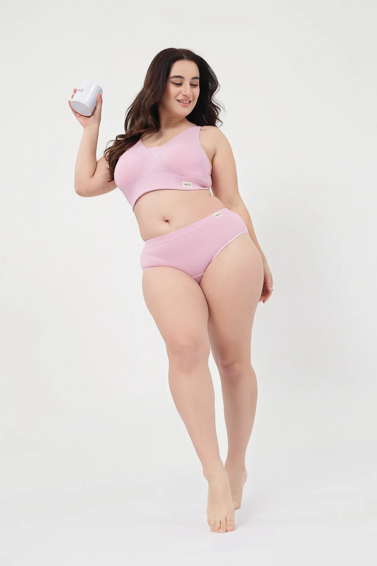 Sera Fine Rib Bra & Mid Rise Panty Set - Pink - Image 10