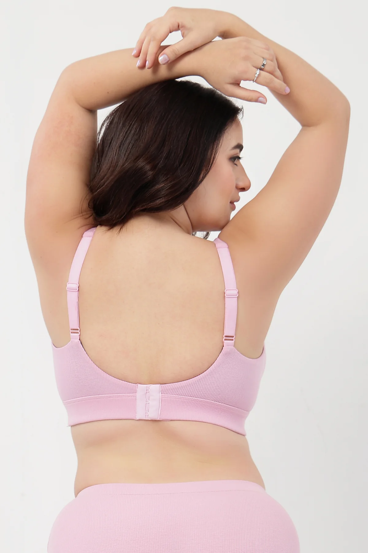 Sera Fine Rib Bra & Mid Rise Panty Set - Pink - Image 2