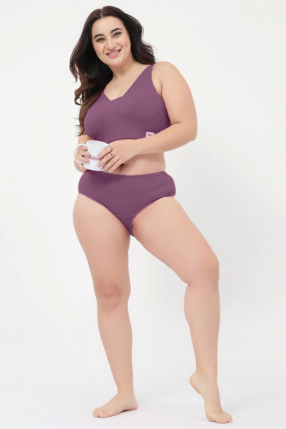 Sera Fine Rib Bra & Mid Rise Panty Set - Purple - Image 10