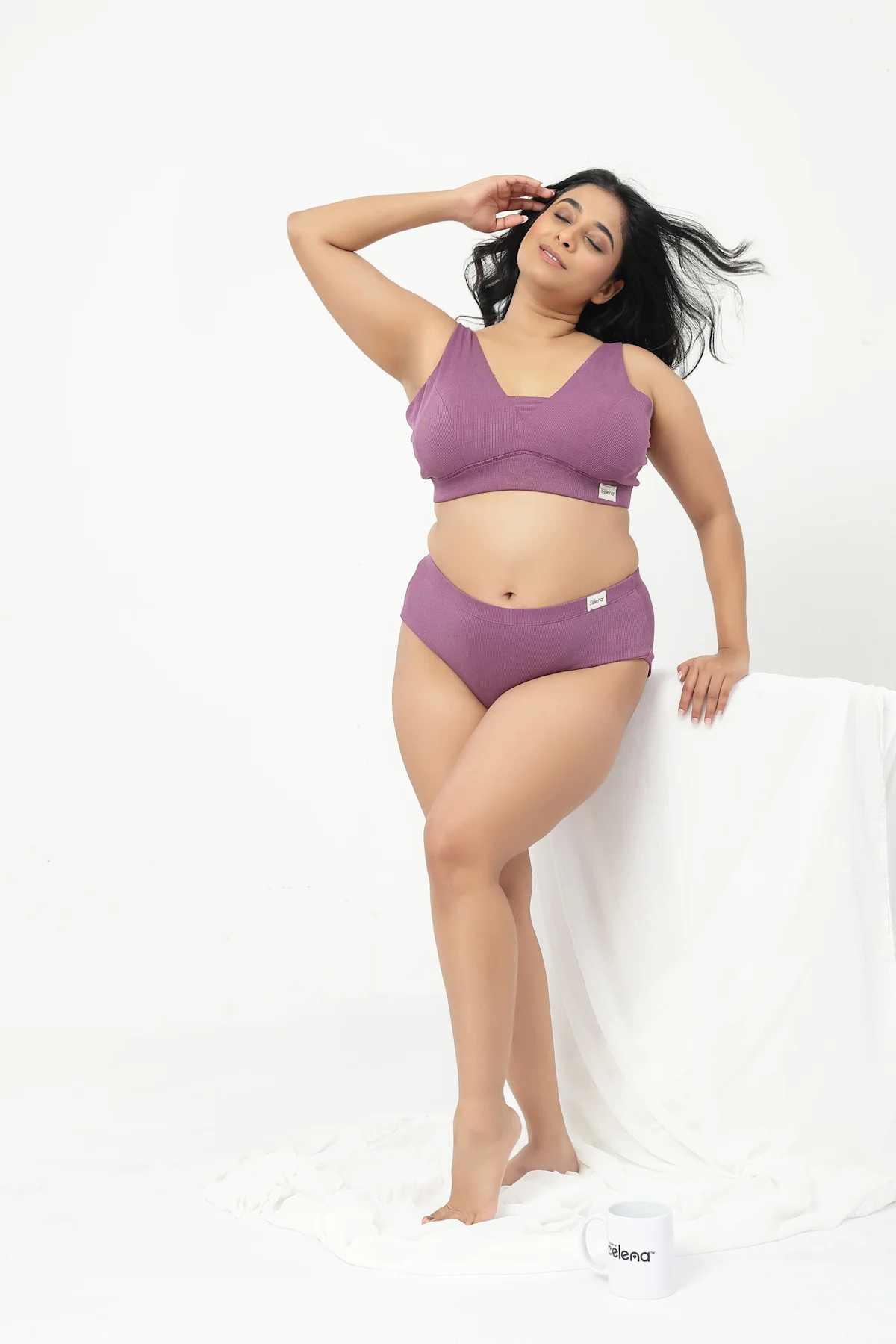Sera Fine Rib Bra & Mid Rise Panty Set - Purple - Image 11