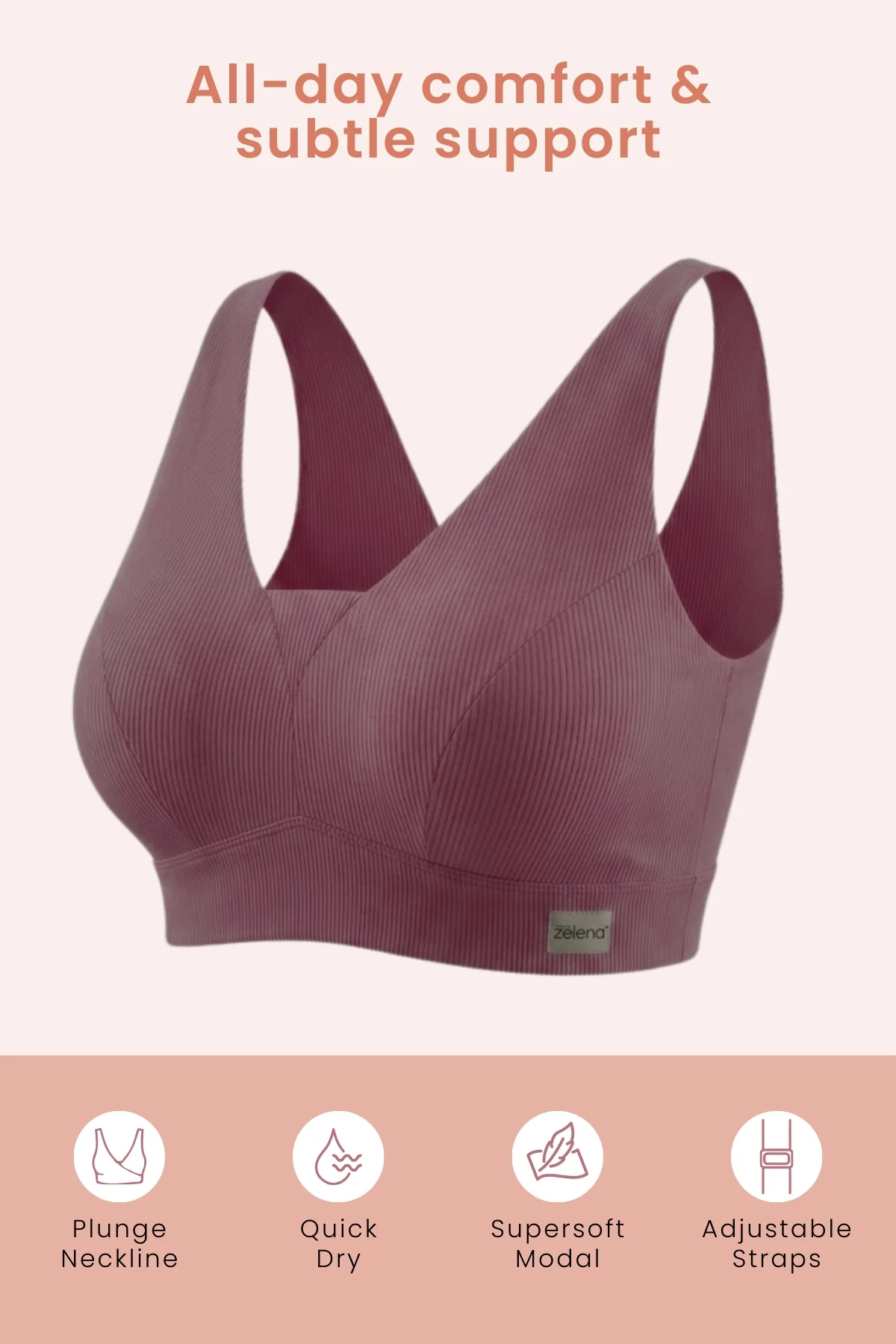 Sera Fine-Rib Bra - Dark Berry - Image 2