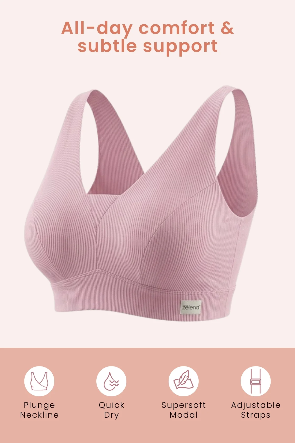 Sera Fine-Rib Bra - Pink - Image 2