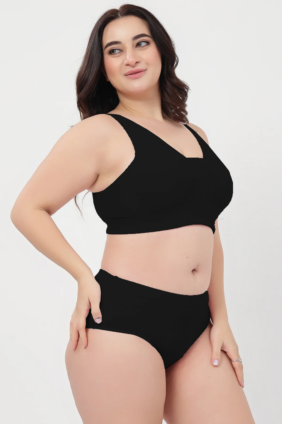 Sera Fine Rib Mid Rise Hipster - Black - Image 12