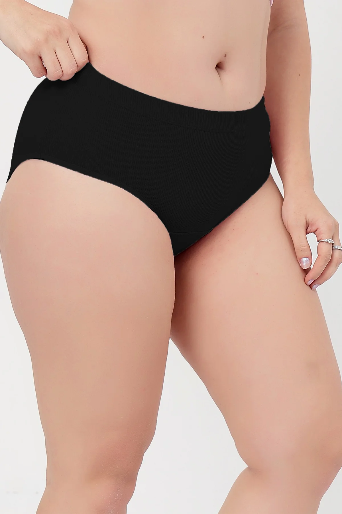 Sera Fine Rib Mid Rise Hipster - Black - Image 7