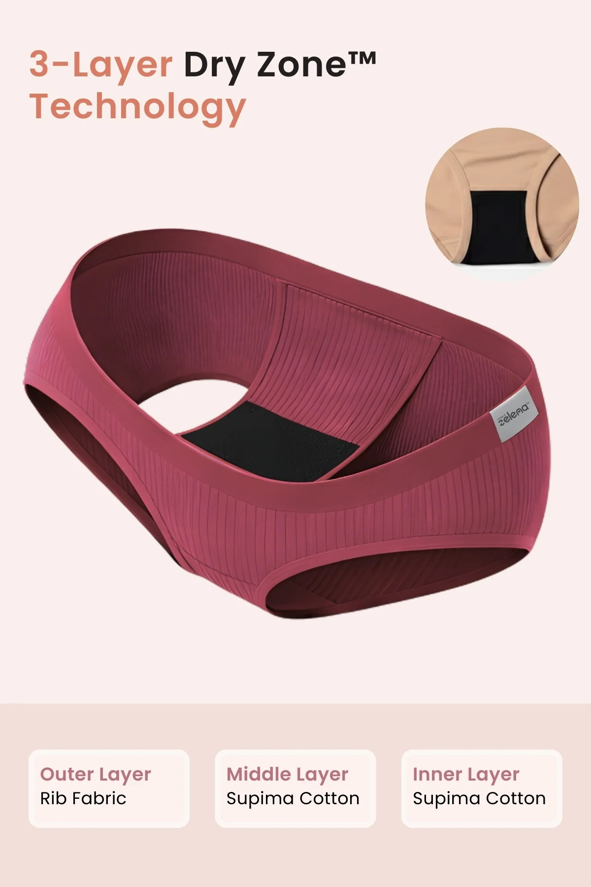 Sera Fine Rib Mid Rise Hipster - Blush - Image 3