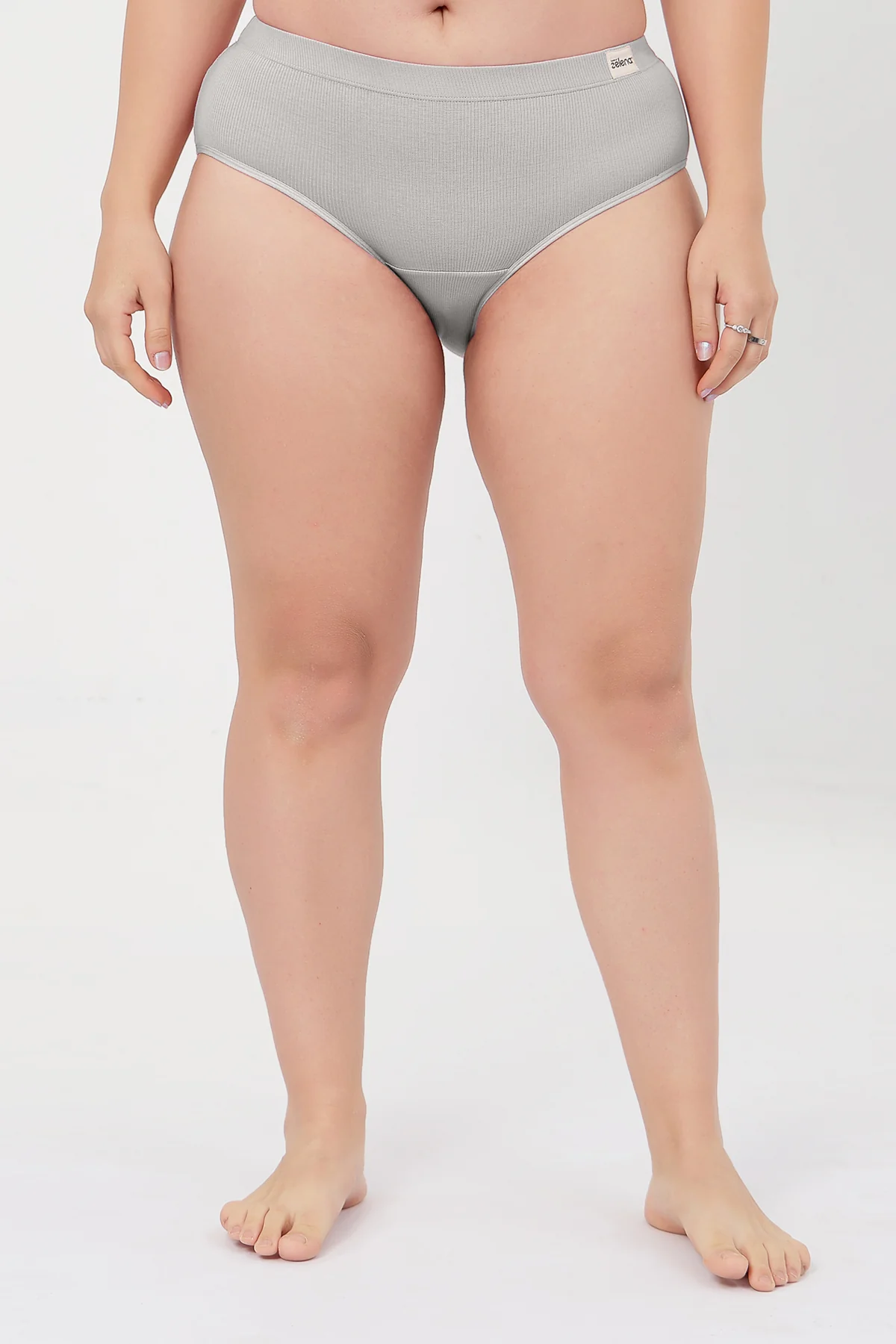 Sera Fine Rib Mid Rise Hipster - Grey Melange - Image 9
