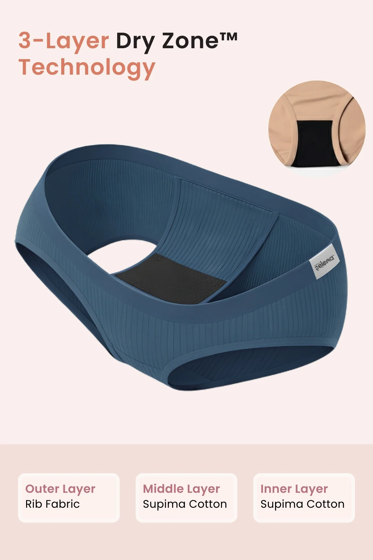 Sera Fine Rib Mid Rise Hipster Pack of 3 - (Skin, Airforce, Black) - Image 3