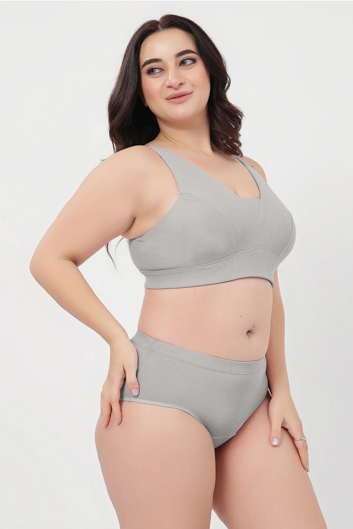 Sera Fine Rib Mid Rise Hipster Pack of 3 - (Skin, Grey Melange, Black) - Image 11