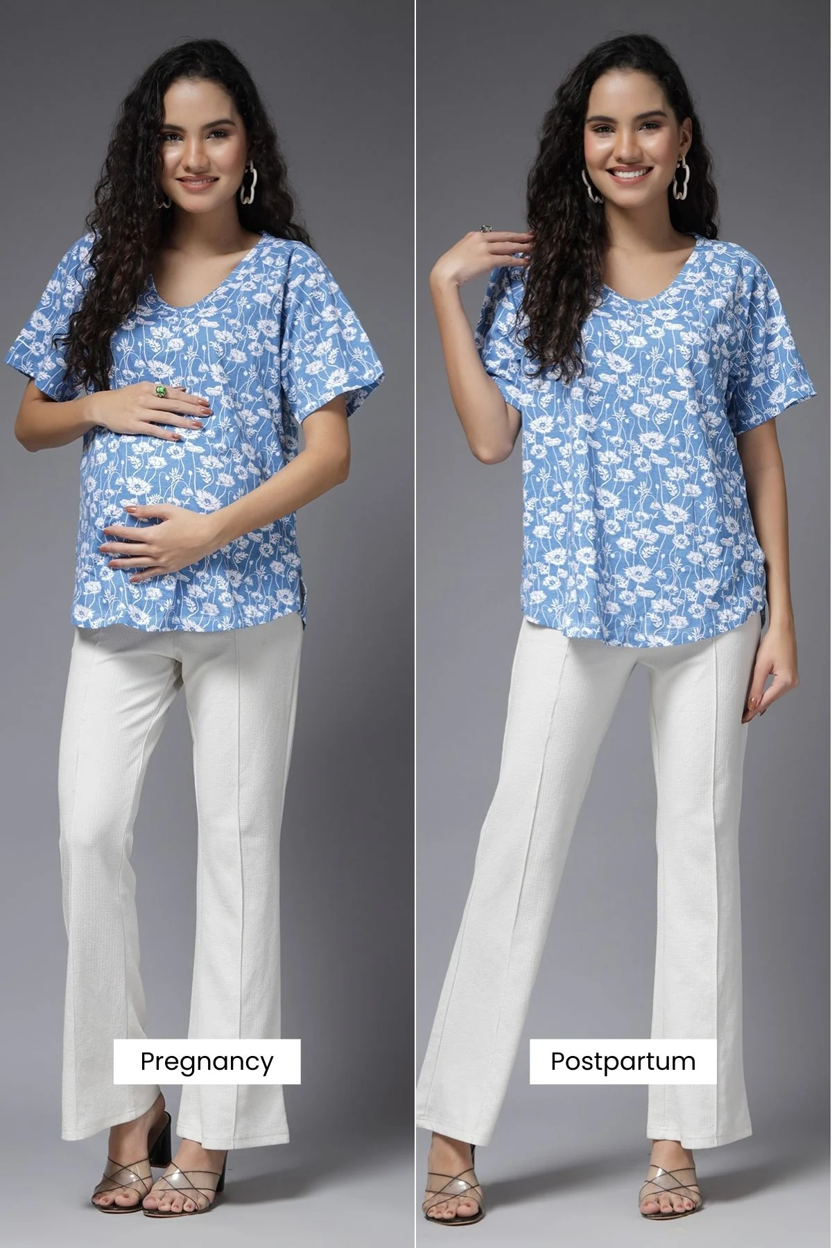Serene Sky Blue Cotton Maternity Feeding Top - Image 3