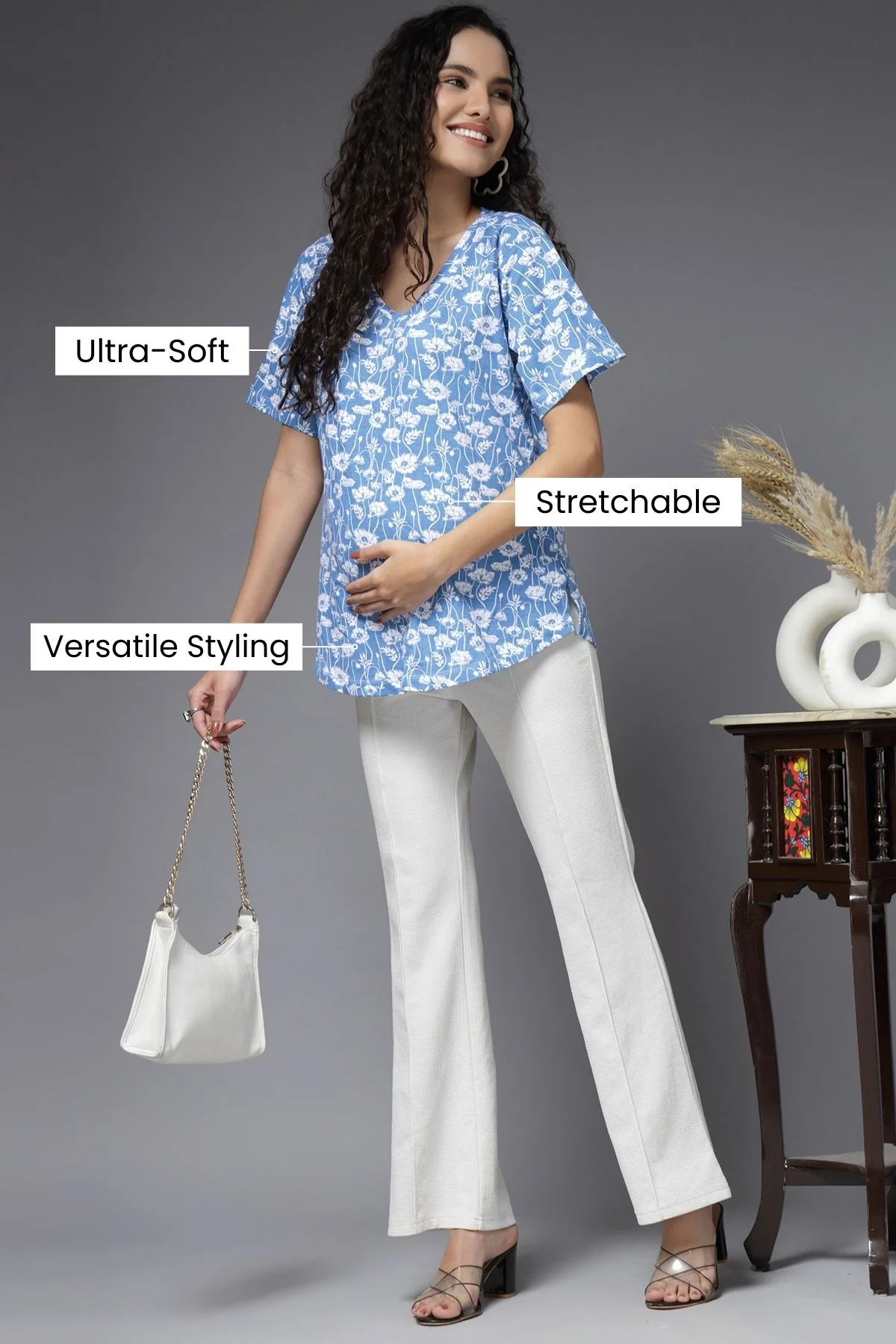 Serene Sky Blue Cotton Maternity Feeding Top - Image 4