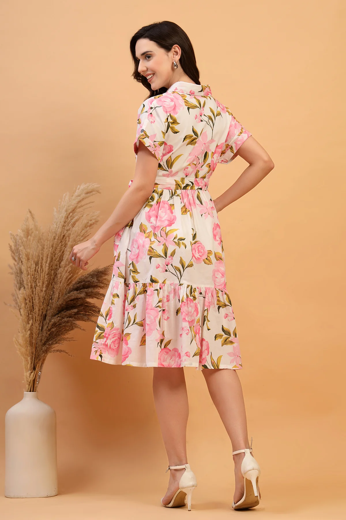 Tara Rose Bloom Printed Tiered Cotton Poplin Zipless Feeding Shirt Dress - Image 3