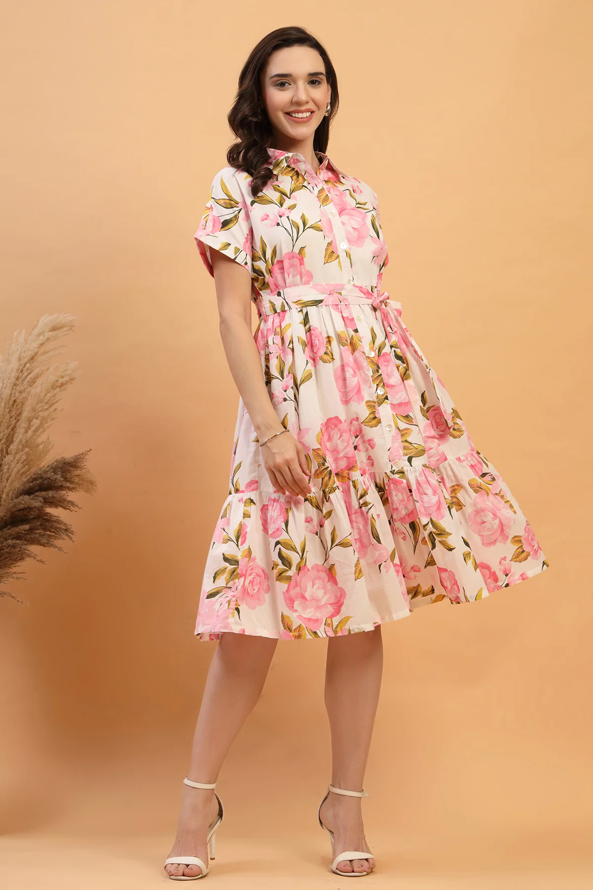 Tara Rose Bloom Printed Tiered Cotton Poplin Zipless Feeding Shirt Dress - Image 4