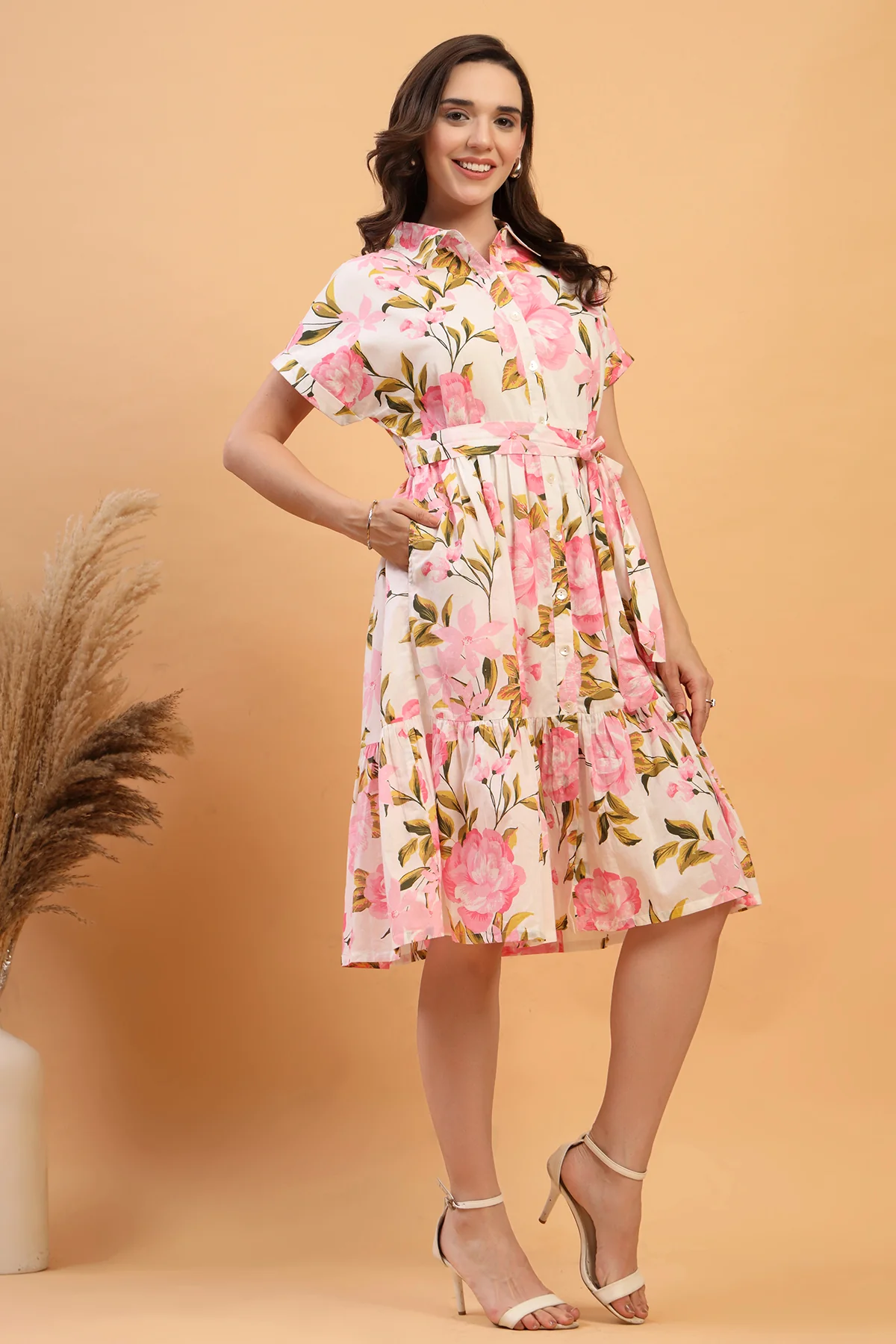Tara Rose Bloom Printed Tiered Cotton Poplin Zipless Feeding Shirt Dress - Image 7