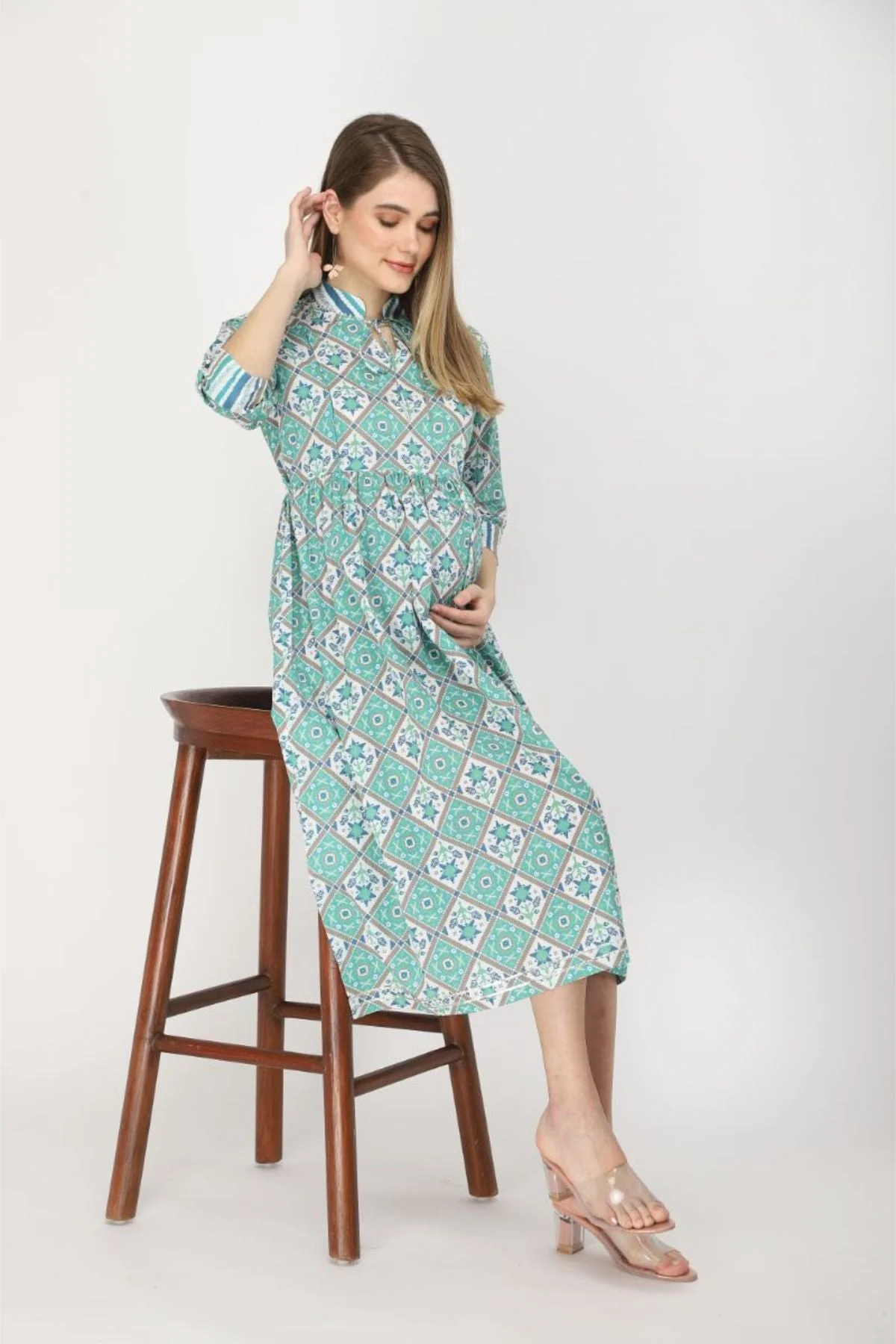 Teal and white feeding & maternity Kurtis - Image 2