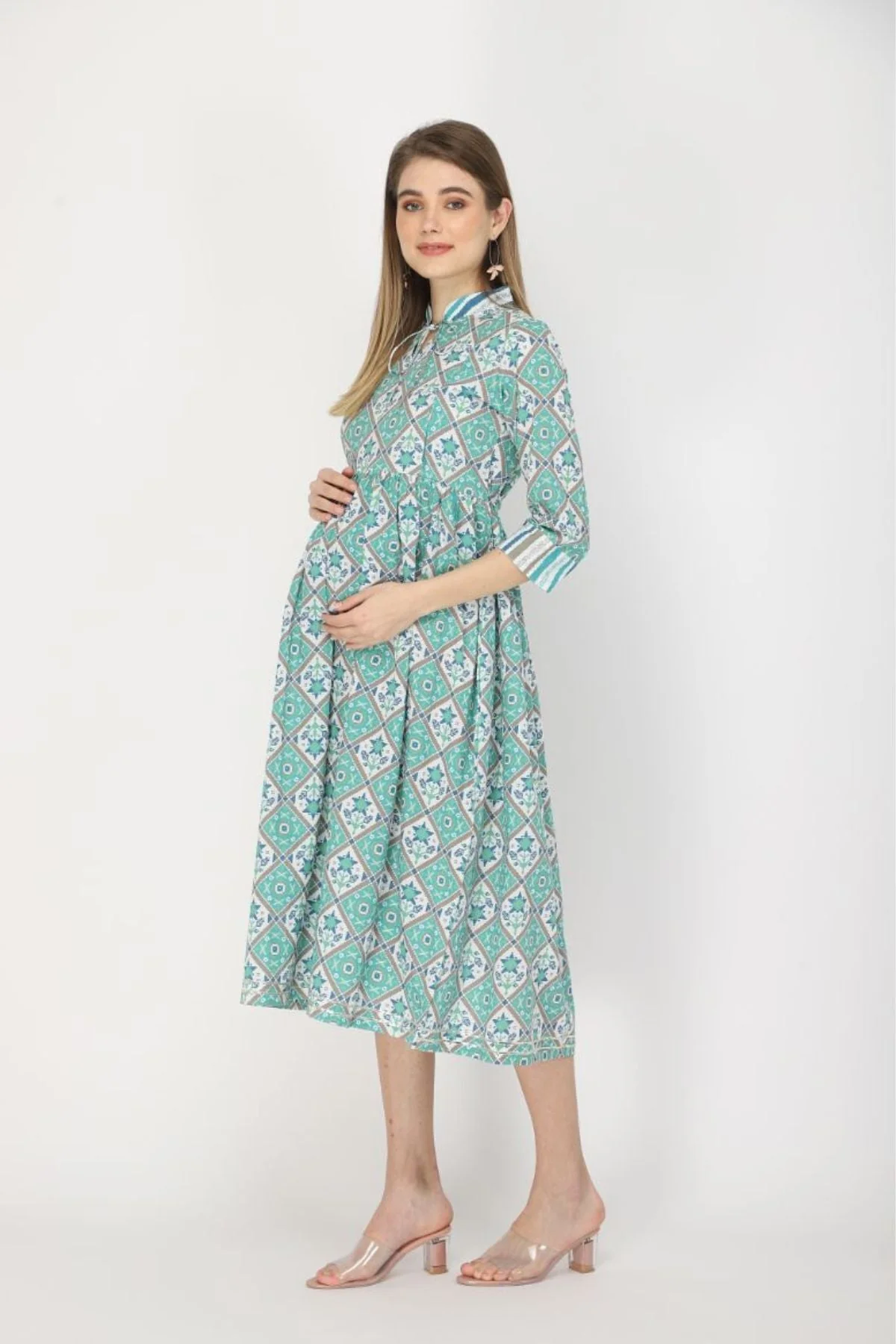 Teal and white feeding & maternity Kurtis - Image 5
