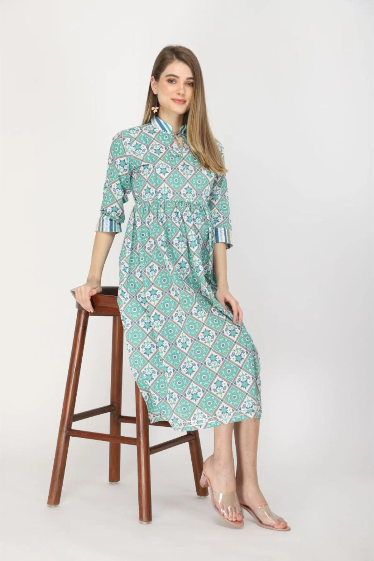 Teal and white feeding & maternity Kurtis - Image 6