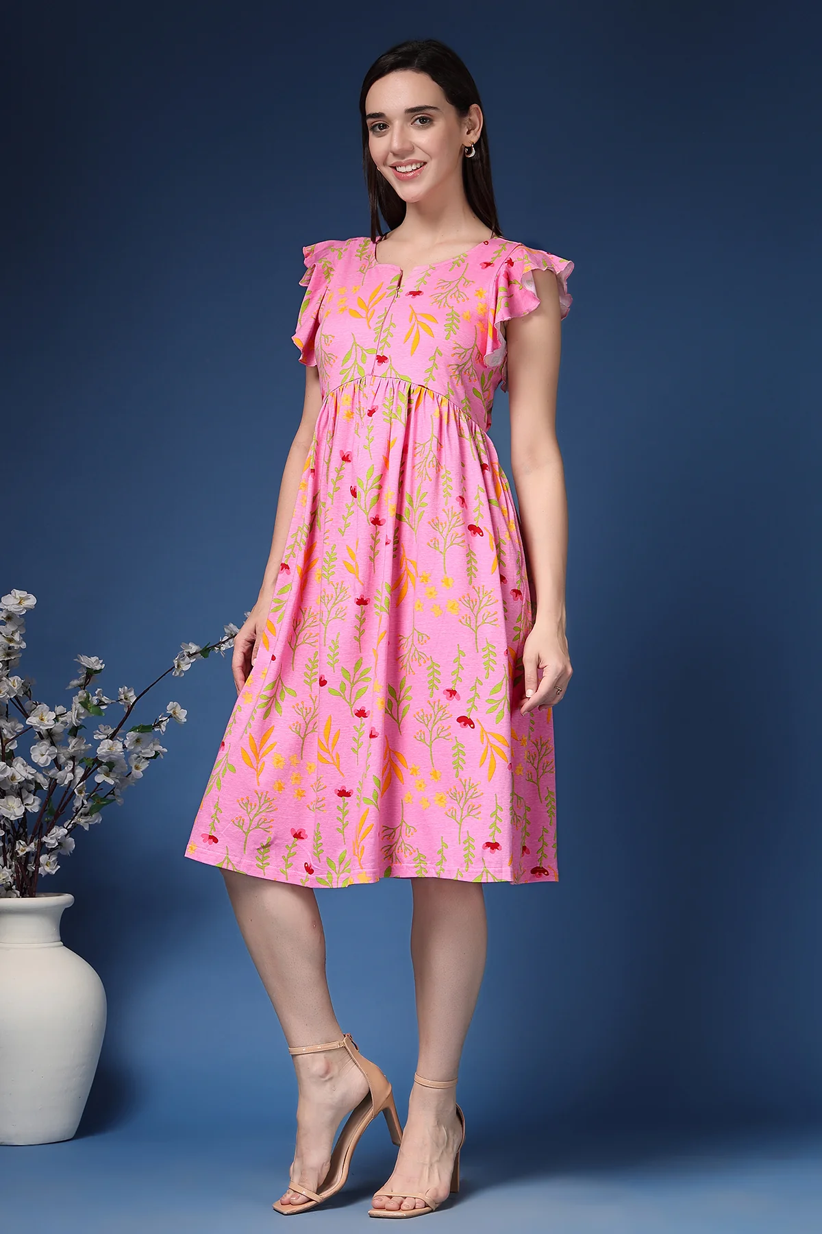 The Flutter Sleeve Feeding Dress with Ruffles, Pockets & Radiance - Image 10