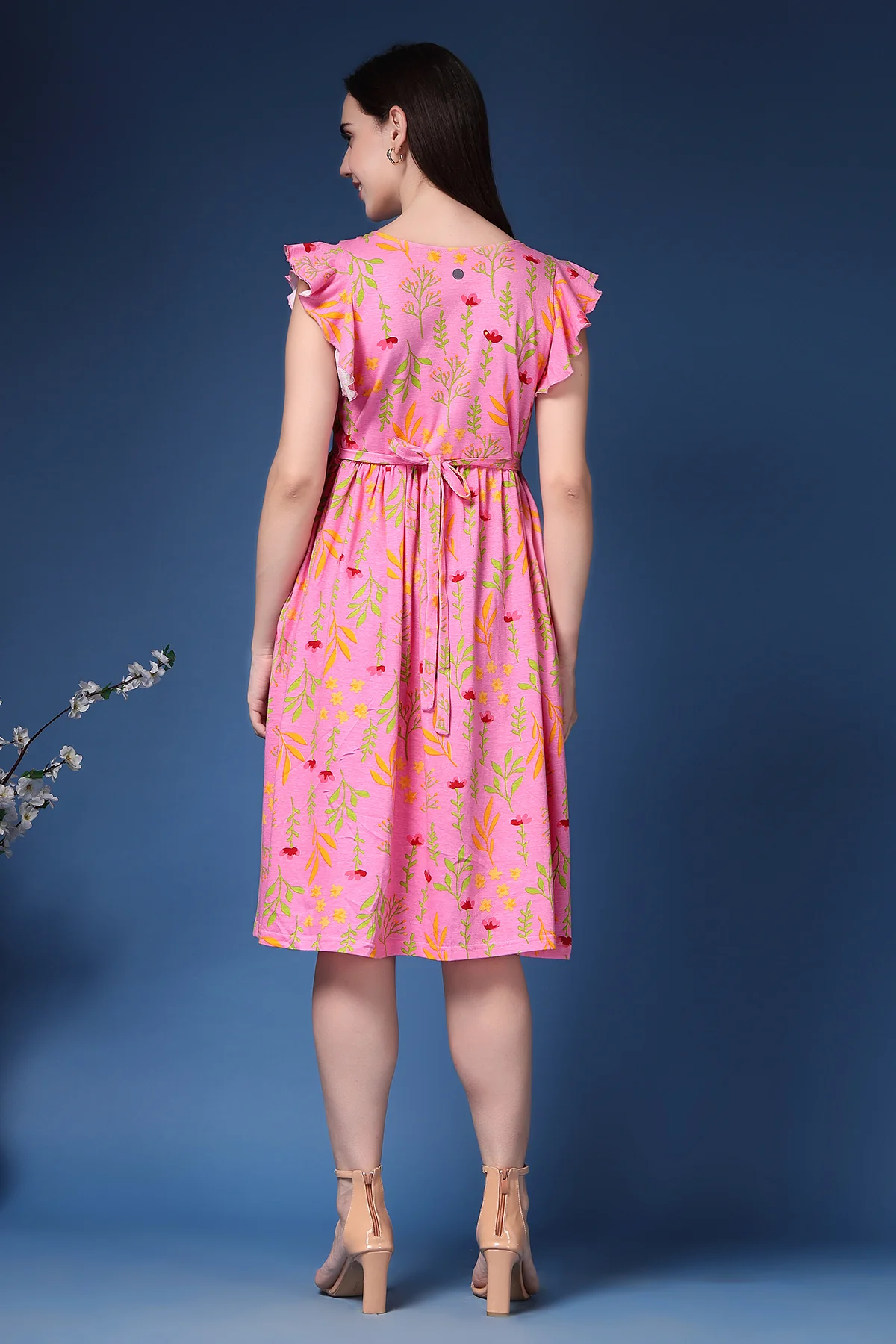 The Flutter Sleeve Feeding Dress with Ruffles, Pockets & Radiance - Image 3