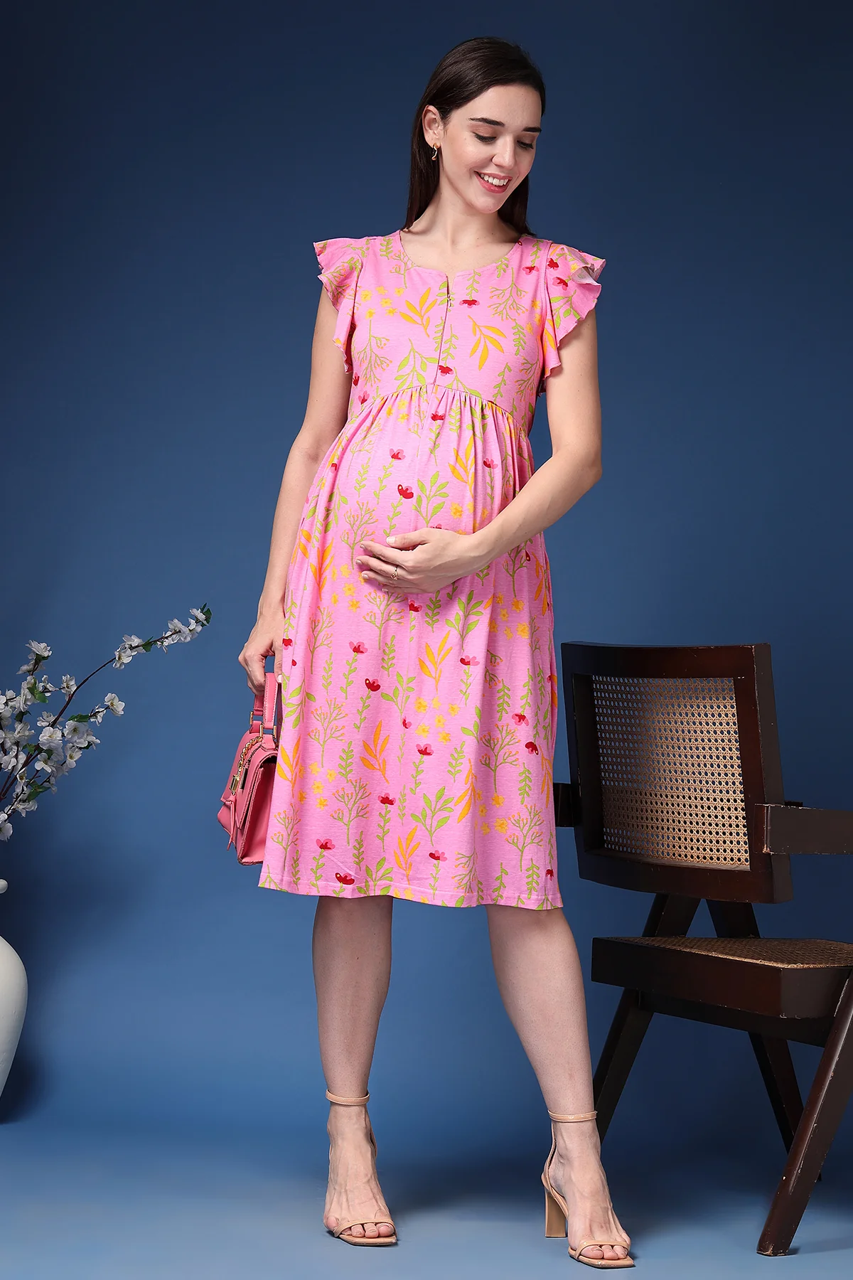 The Flutter Sleeve Feeding Dress with Ruffles, Pockets & Radiance - Image 6