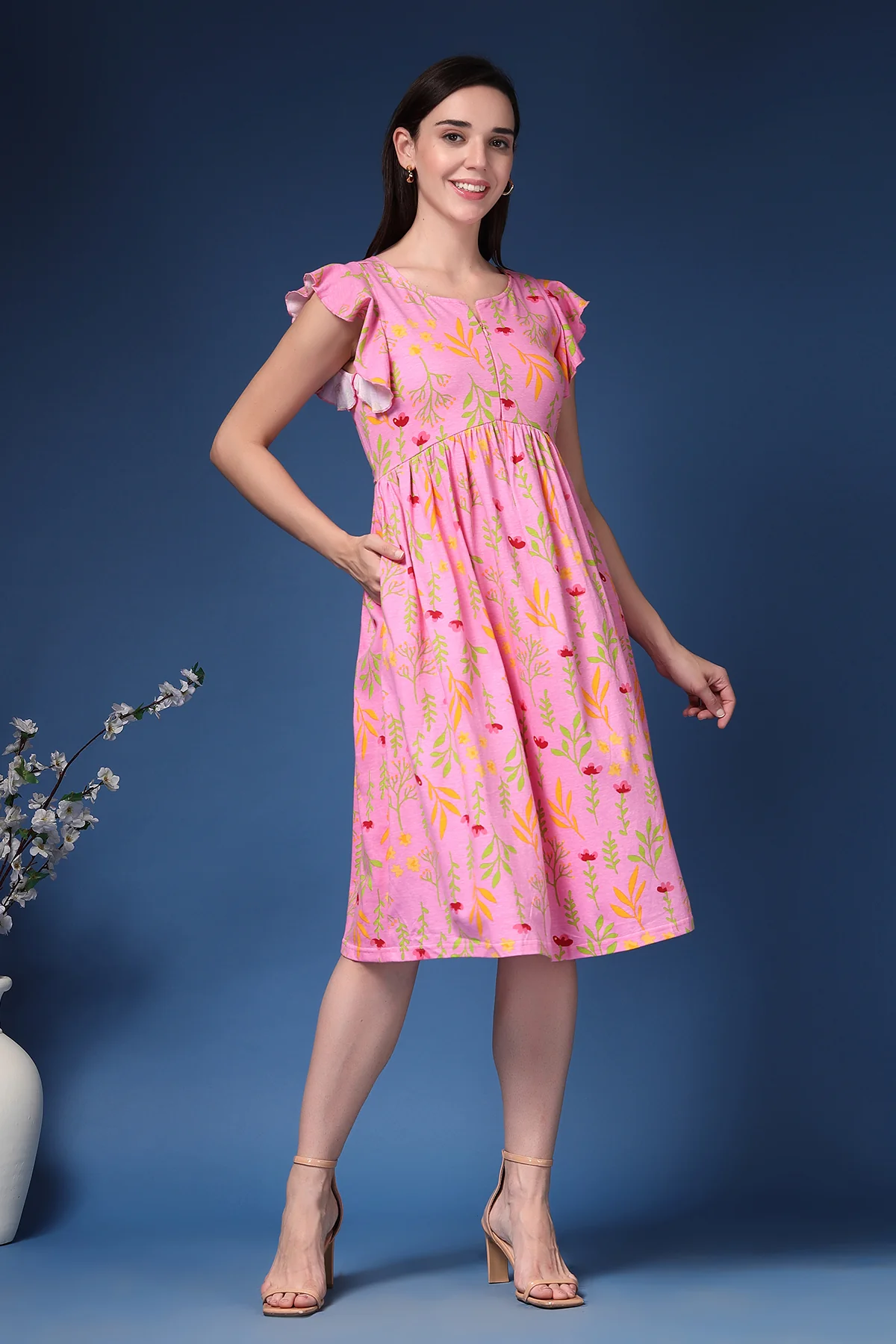 The Flutter Sleeve Feeding Dress with Ruffles, Pockets & Radiance - Image 9