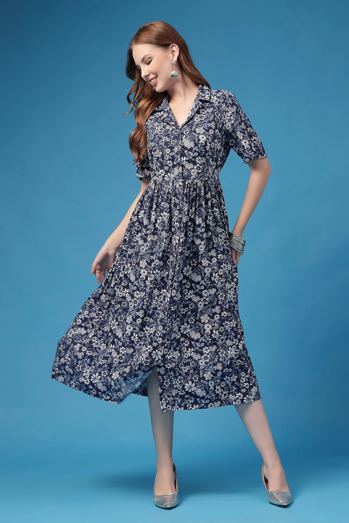 The Indigo Floral Zipless Feeding Shirtdress - Image 4