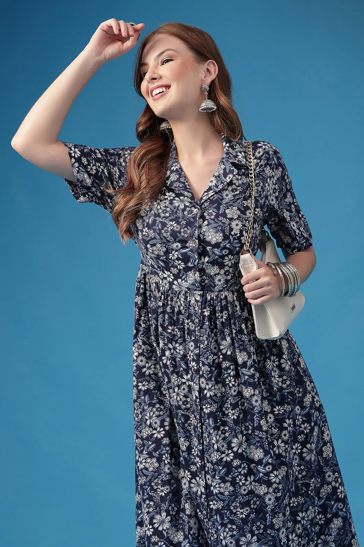 The Indigo Floral Zipless Feeding Shirtdress - Image 5