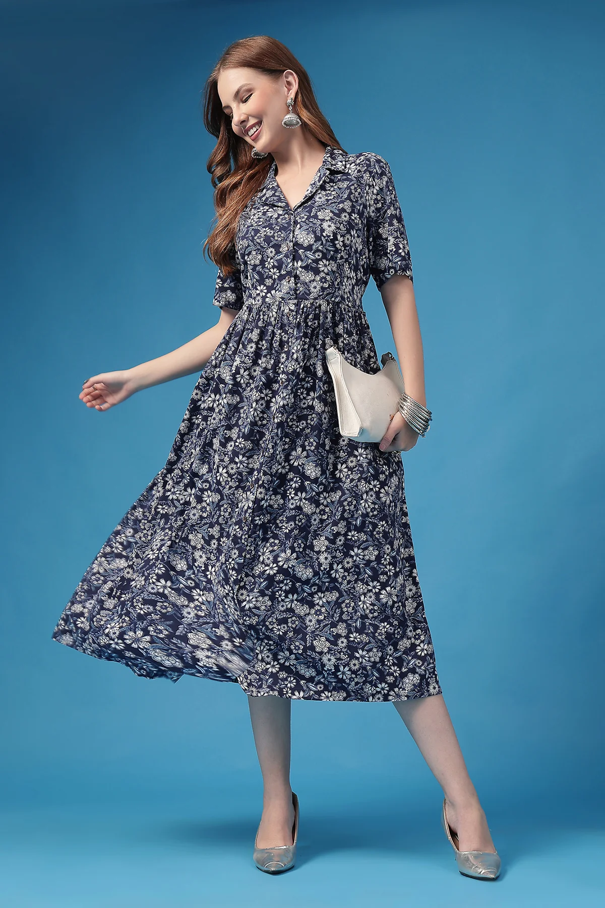 The Indigo Floral Zipless Feeding Shirtdress - Image 9