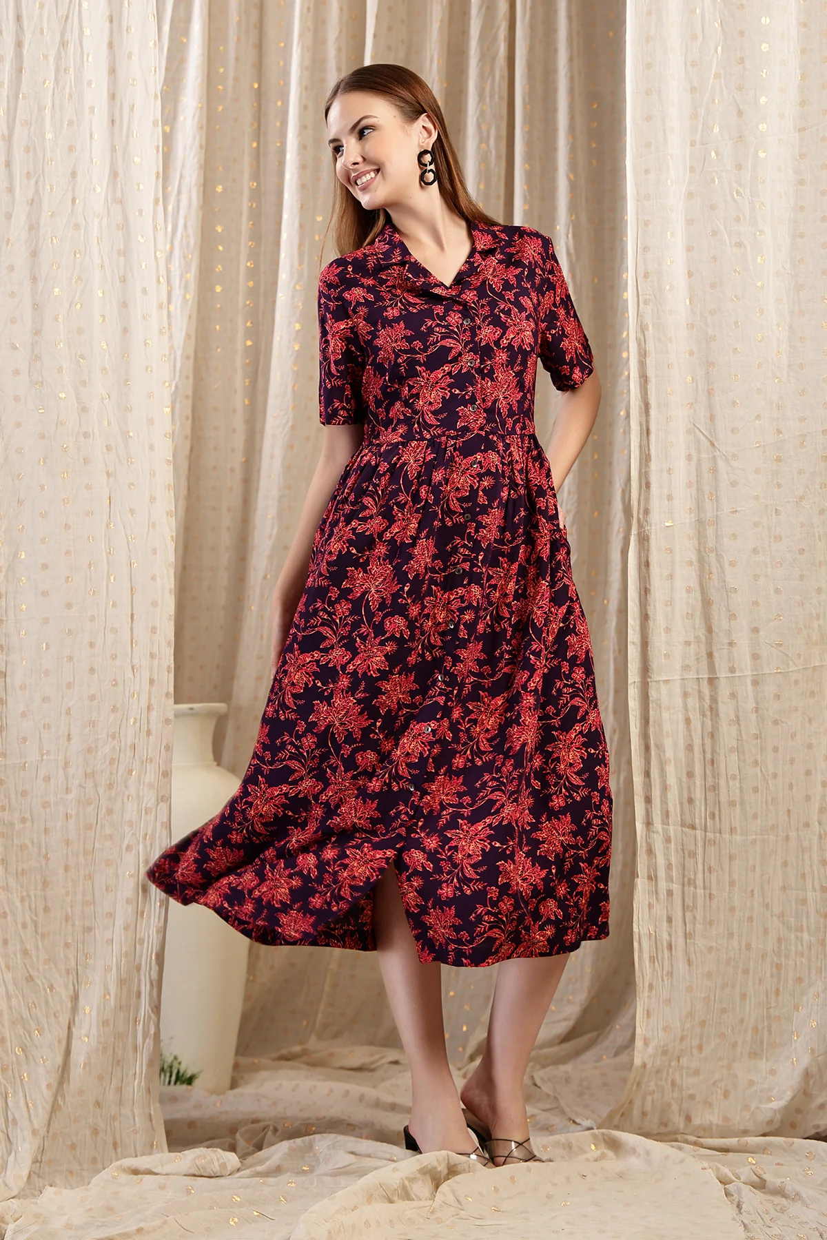 The Red Floral Printed Zipless Feeding Shirtdress - Image 10