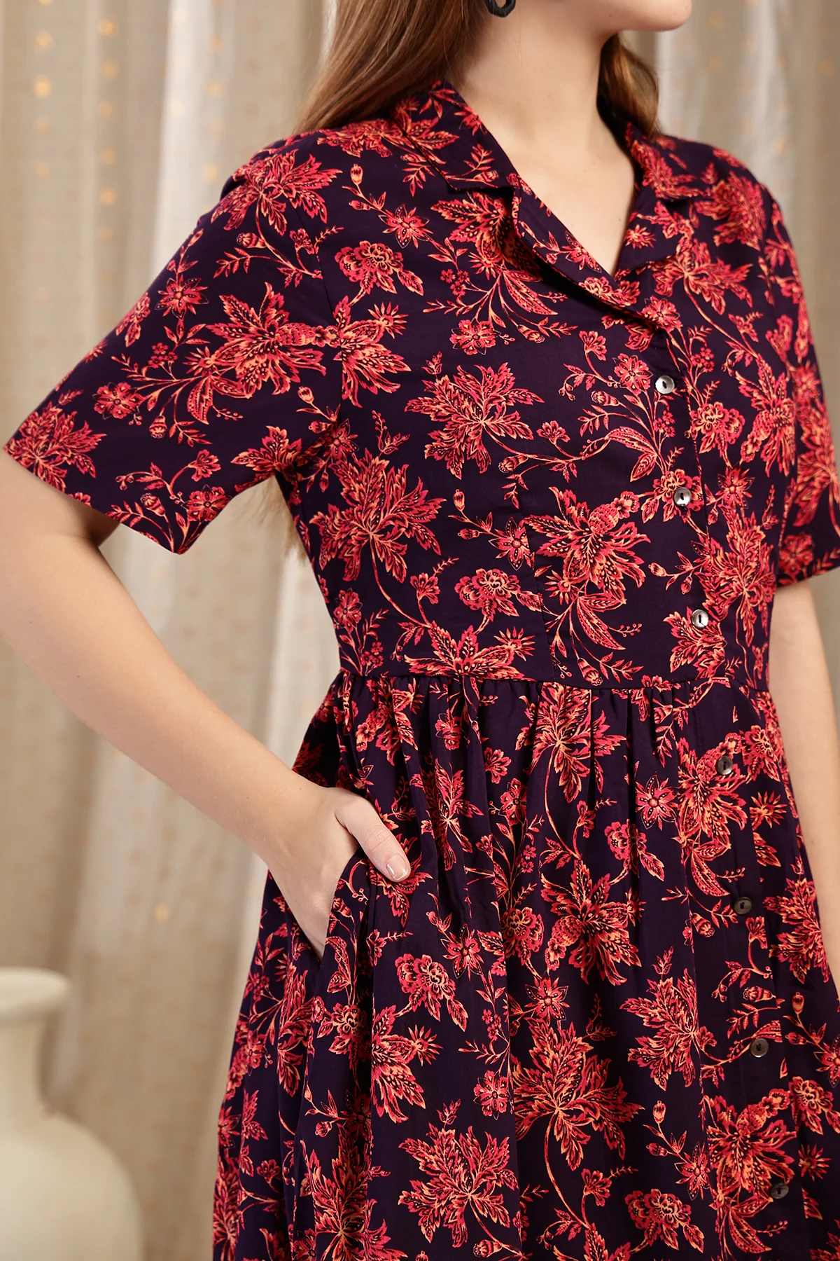 The Red Floral Printed Zipless Feeding Shirtdress - Image 11