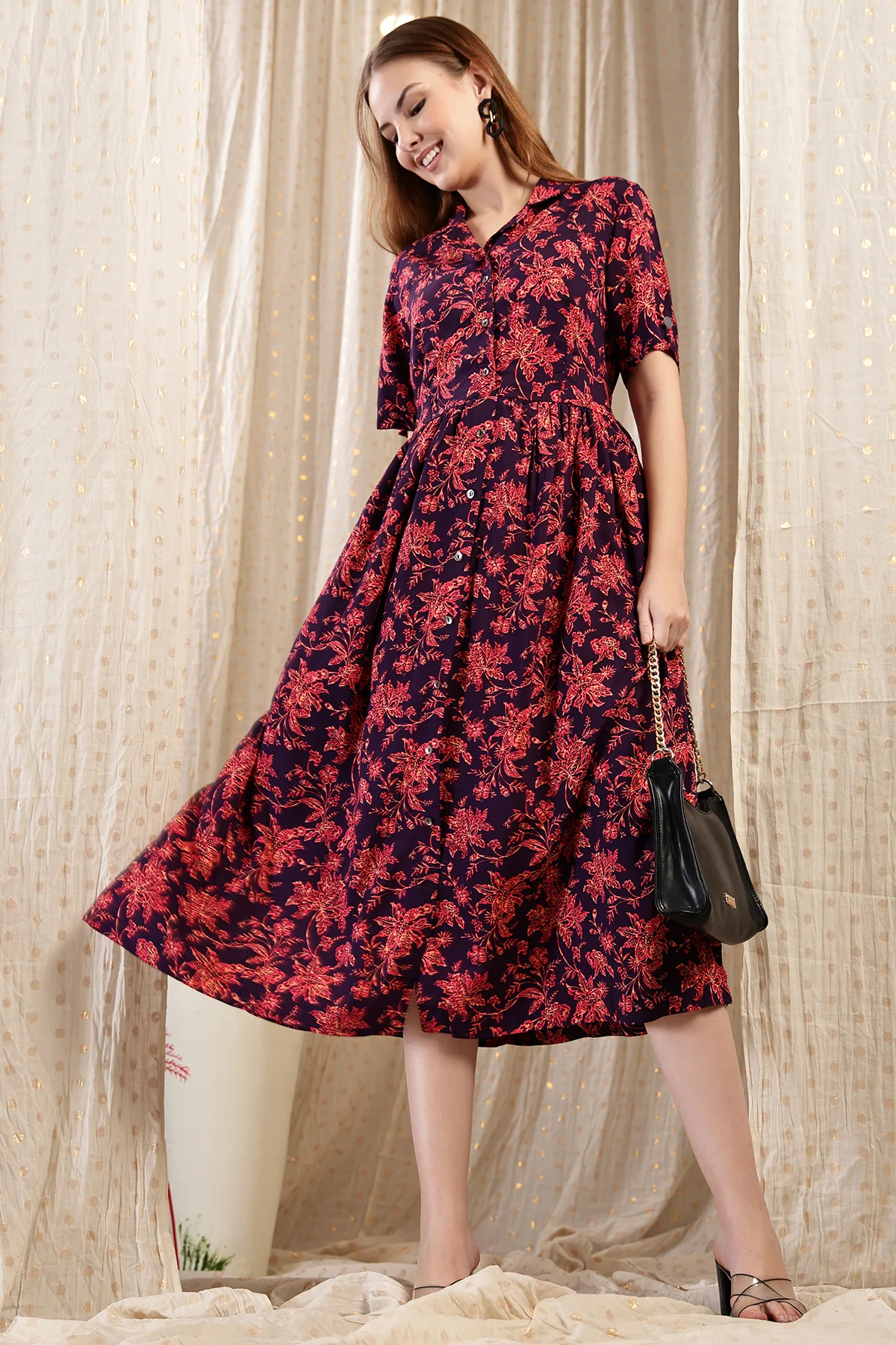 The Red Floral Printed Zipless Feeding Shirtdress - Image 12