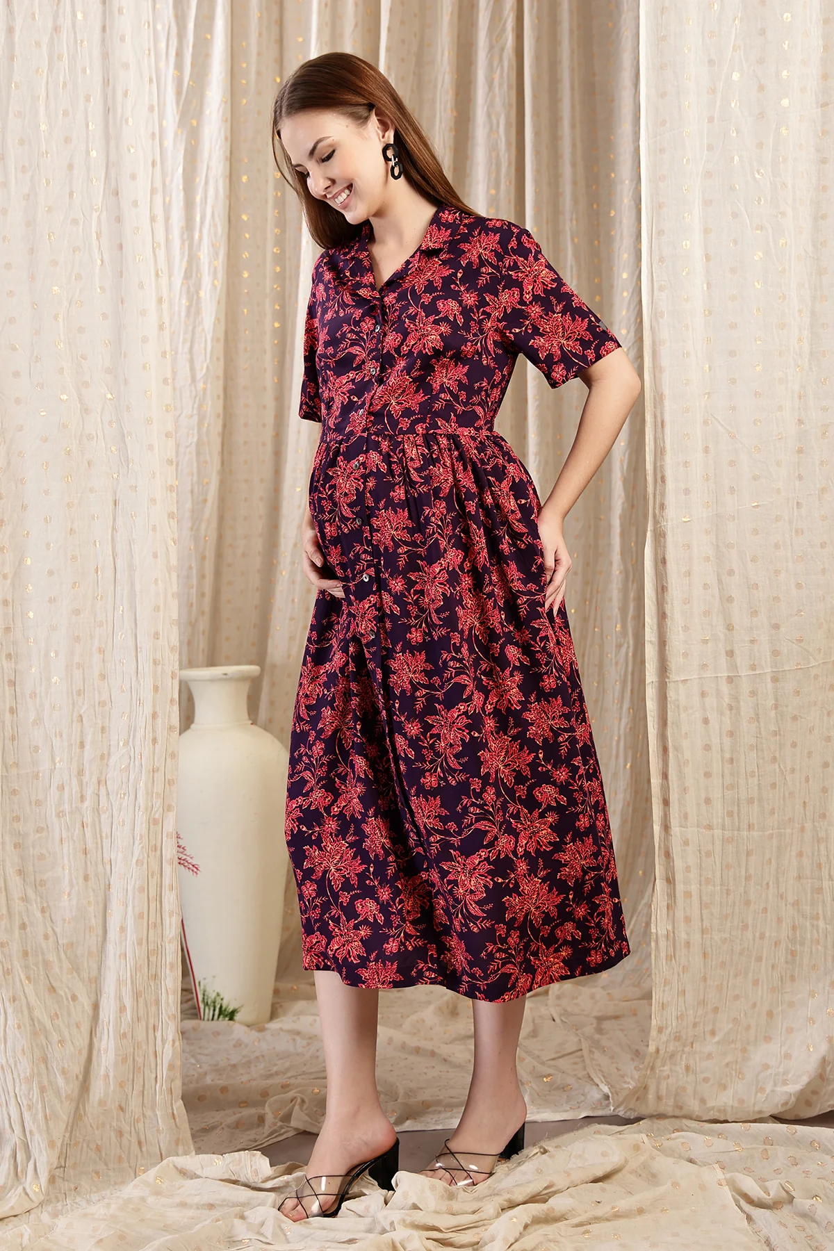 The Red Floral Printed Zipless Feeding Shirtdress - Image 13