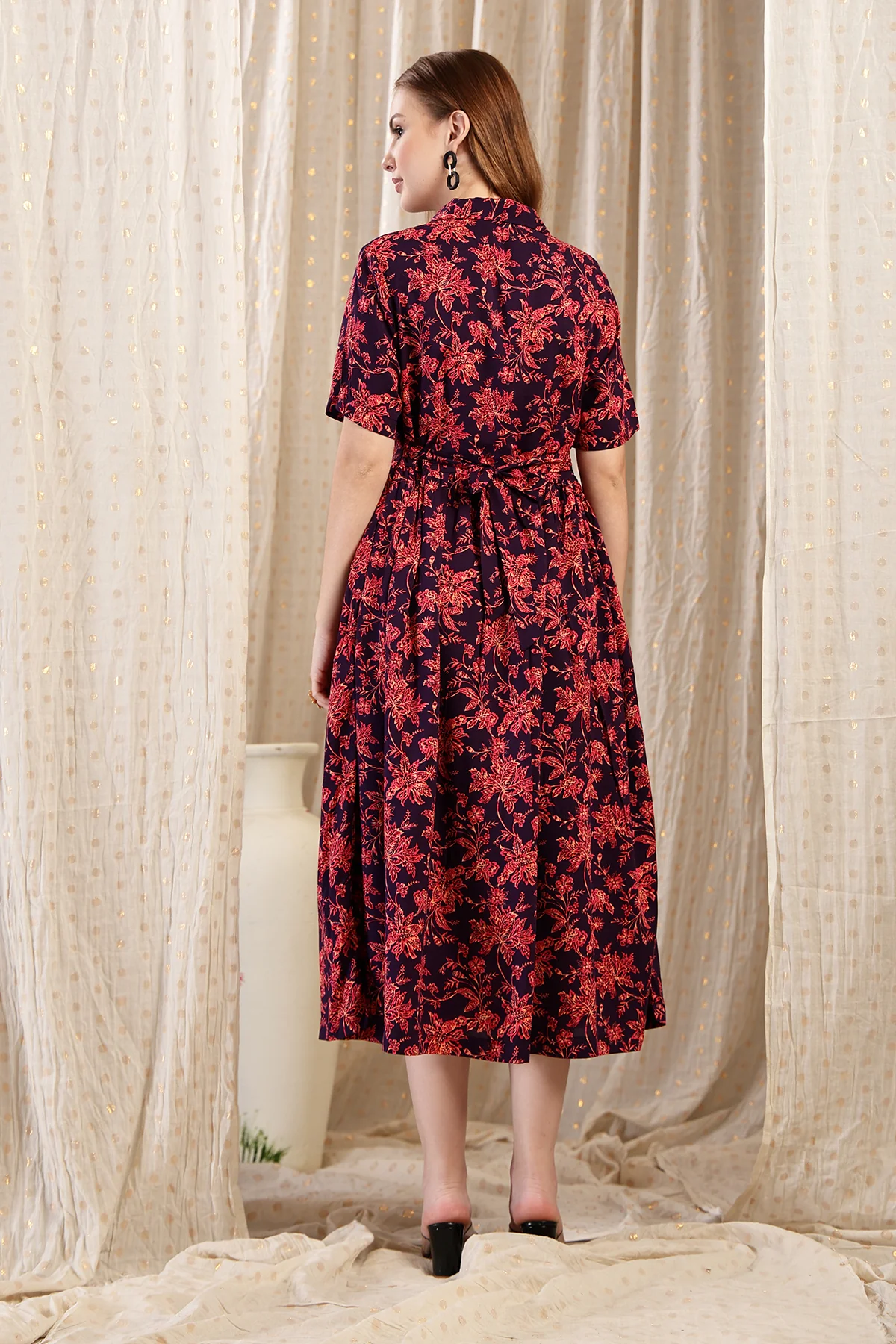 The Red Floral Printed Zipless Feeding Shirtdress - Image 3