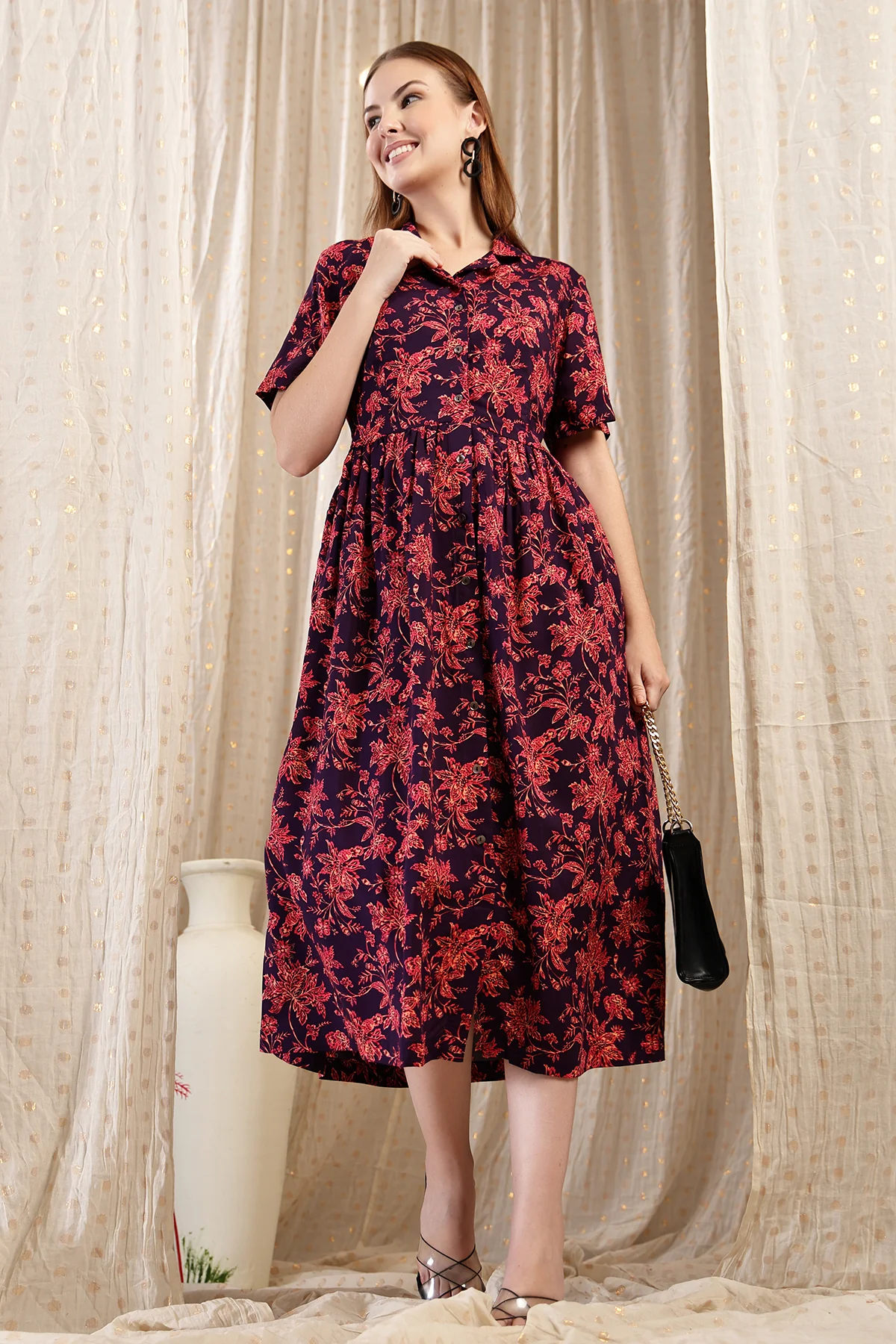 The Red Floral Printed Zipless Feeding Shirtdress - Image 5