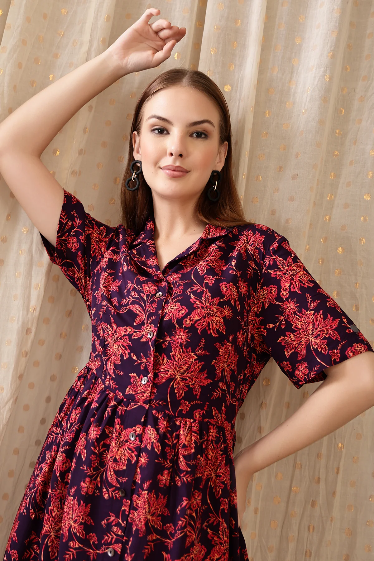 The Red Floral Printed Zipless Feeding Shirtdress - Image 6