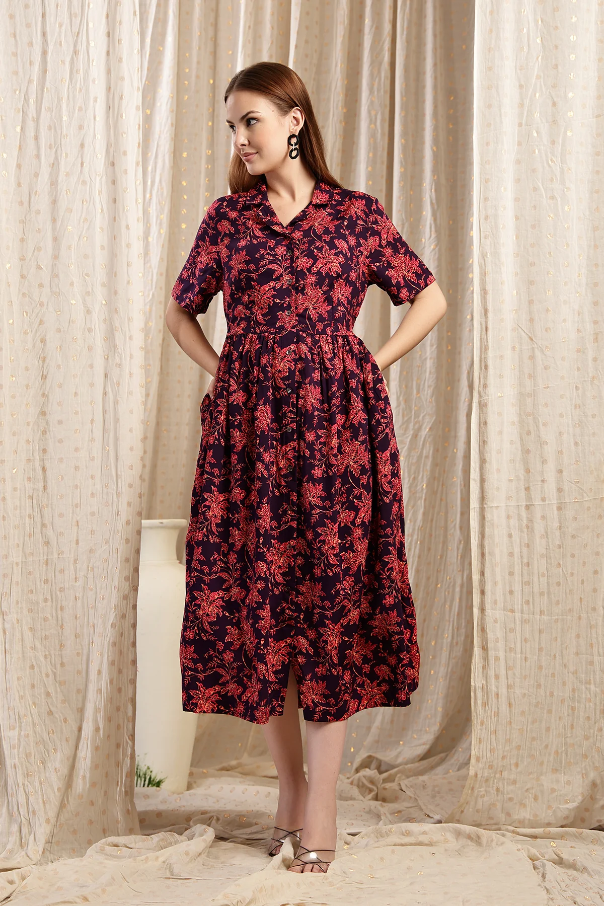 The Red Floral Printed Zipless Feeding Shirtdress - Image 7