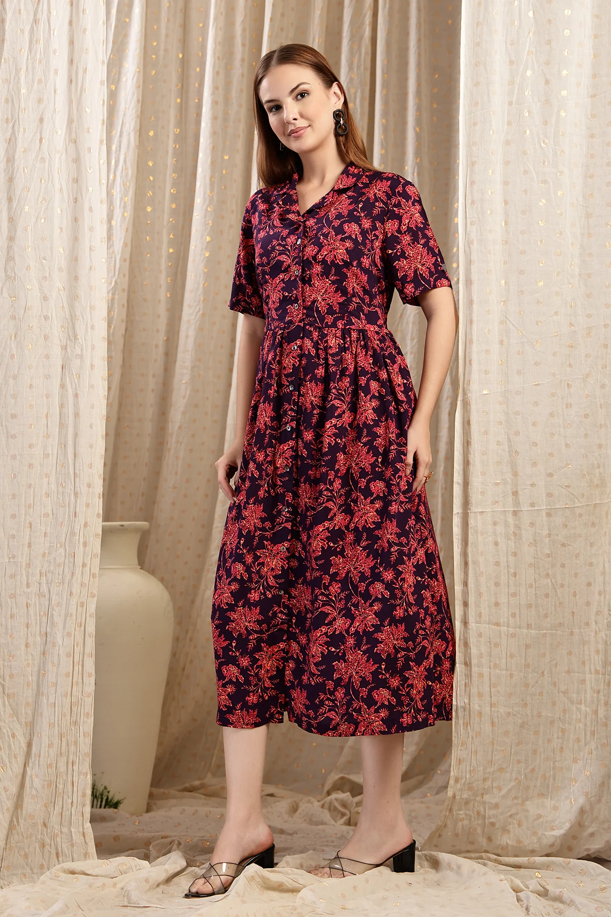 The Red Floral Printed Zipless Feeding Shirtdress - Image 9