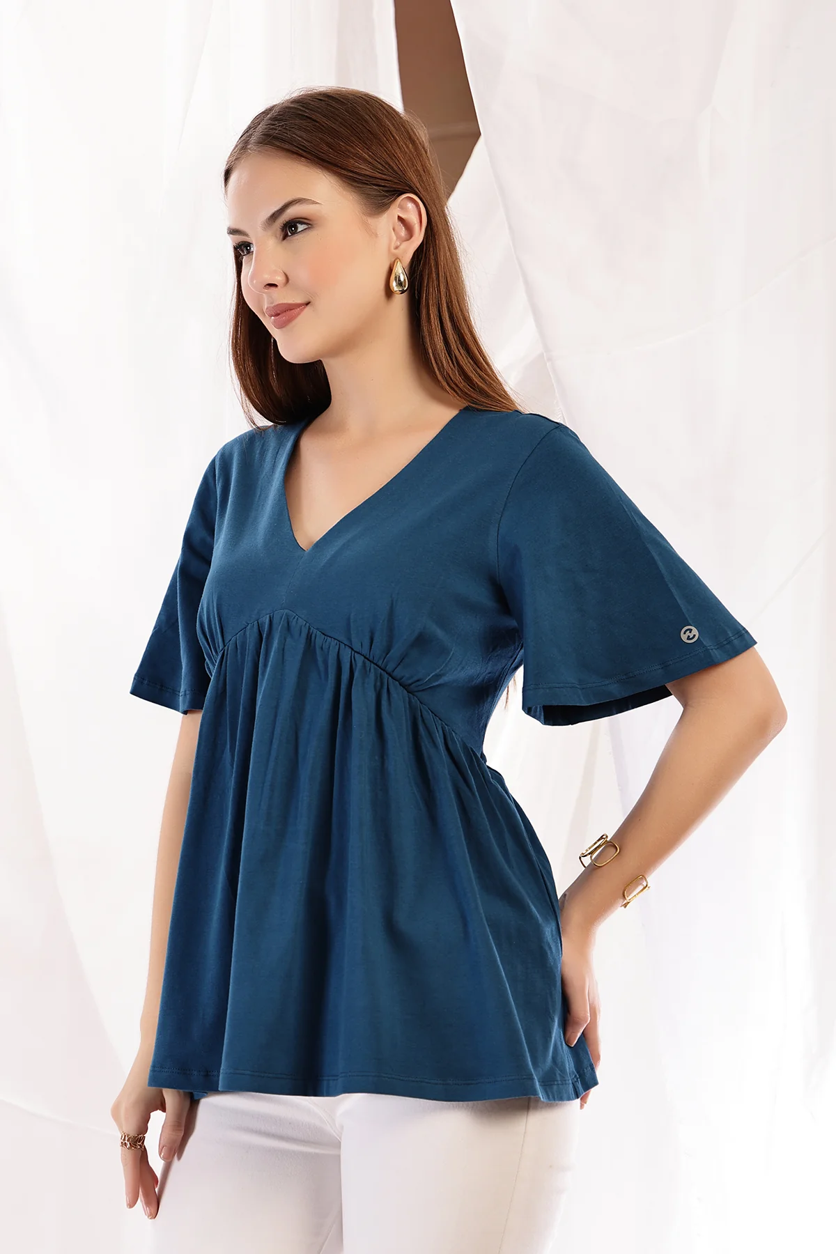 V-Neck Cotton Maternity Nursing Top - Airforce - Image 10