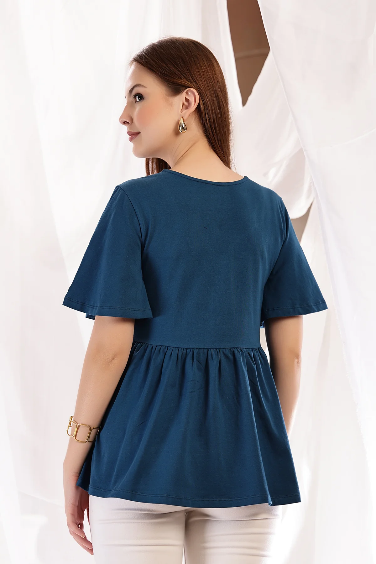 V-Neck Cotton Maternity Nursing Top - Airforce - Image 3