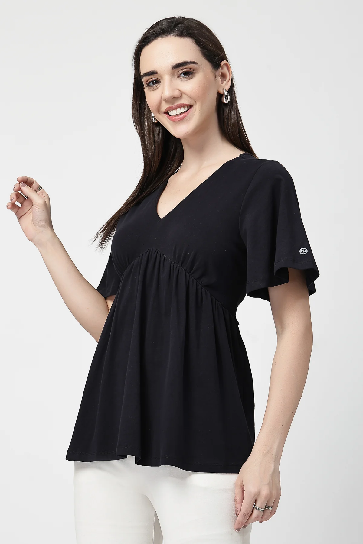 V-Neck Cotton Maternity Nursing Top - Black - Image 10