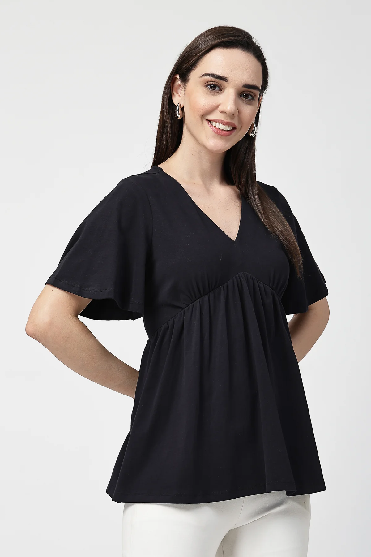 V-Neck Cotton Maternity Nursing Top - Black - Image 11